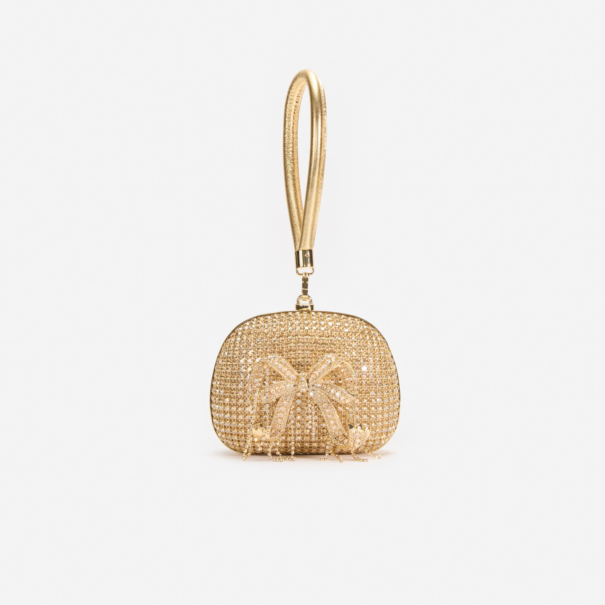 Gold Crystal Top Handle Clutch Bag
