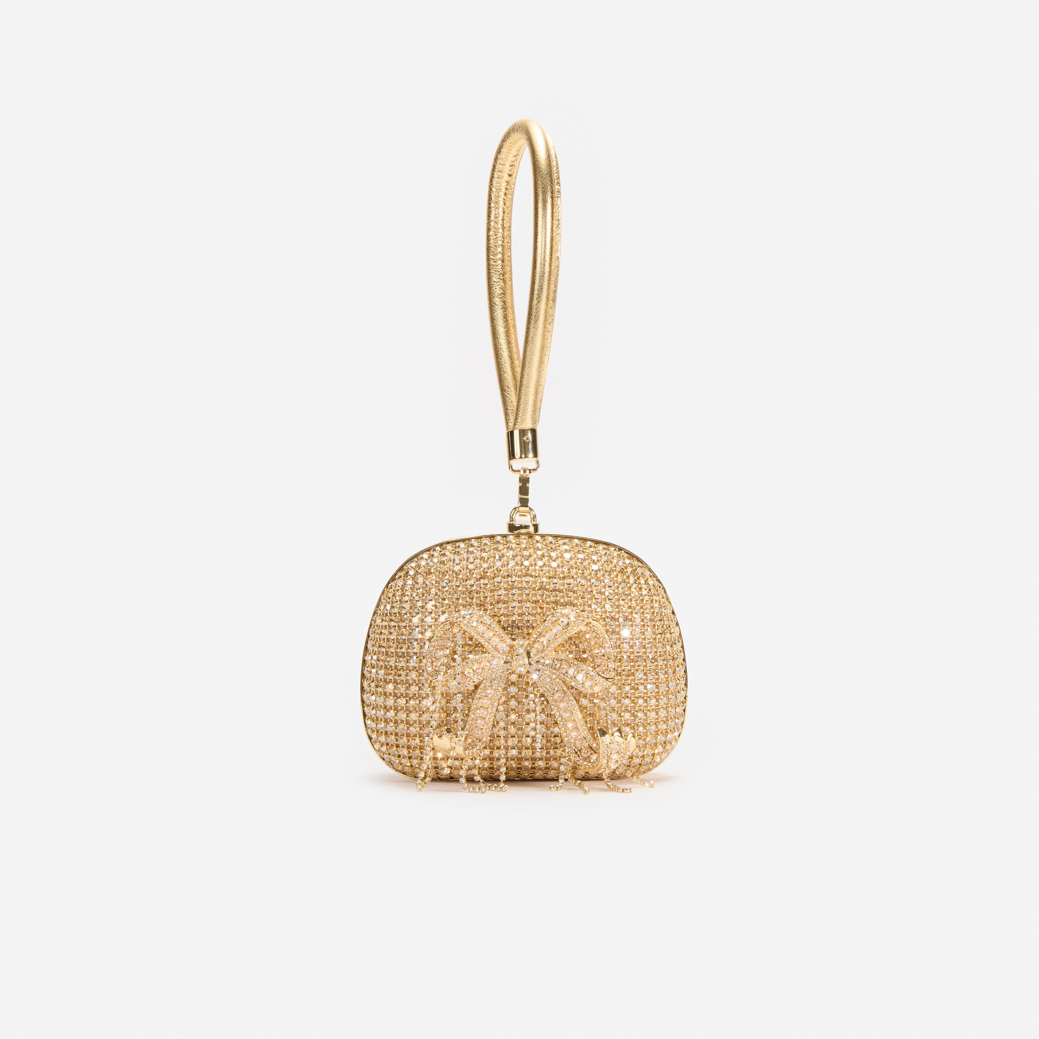 Gold Crystal Top Handle Clutch Bag