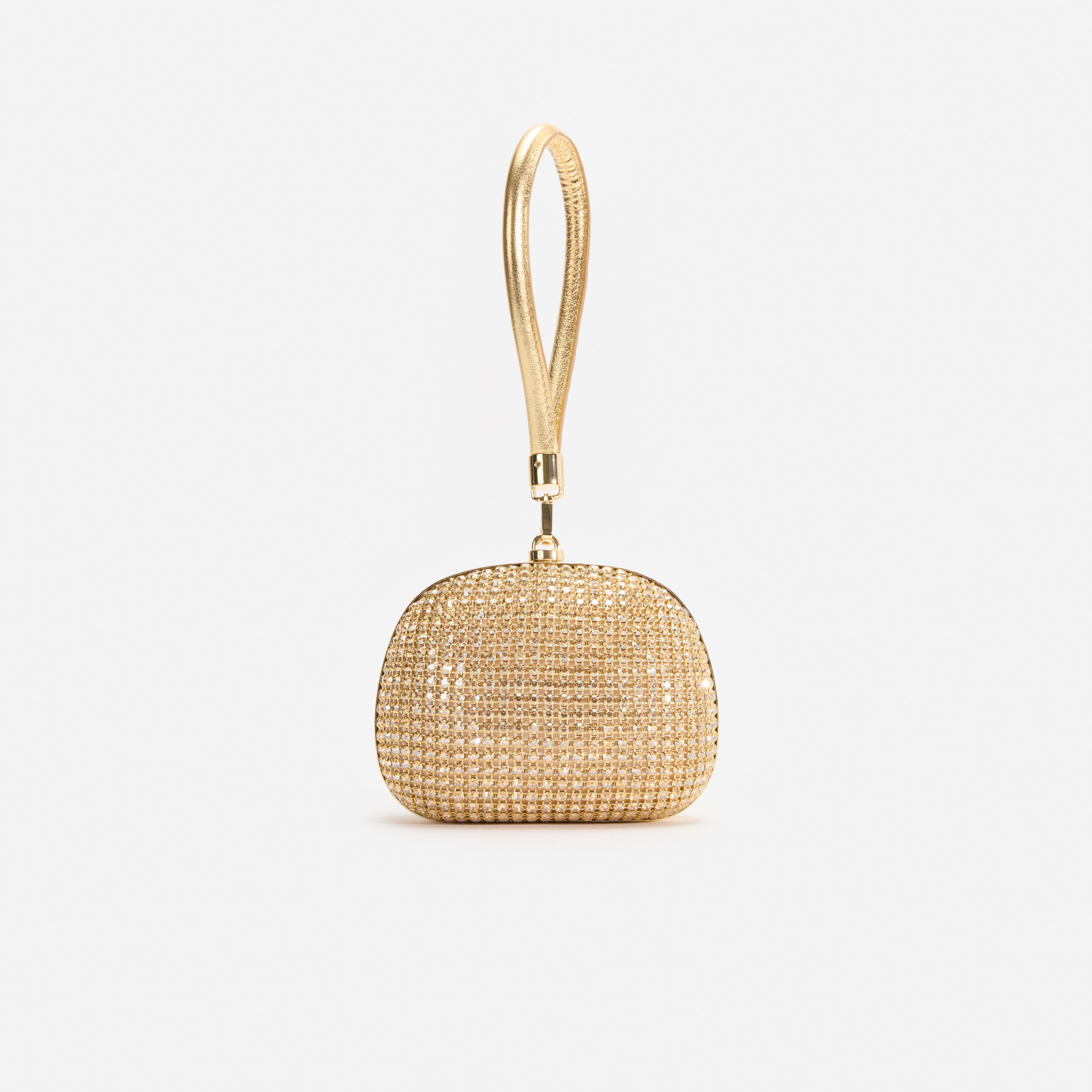 Gold Crystal Top Handle Clutch Bag