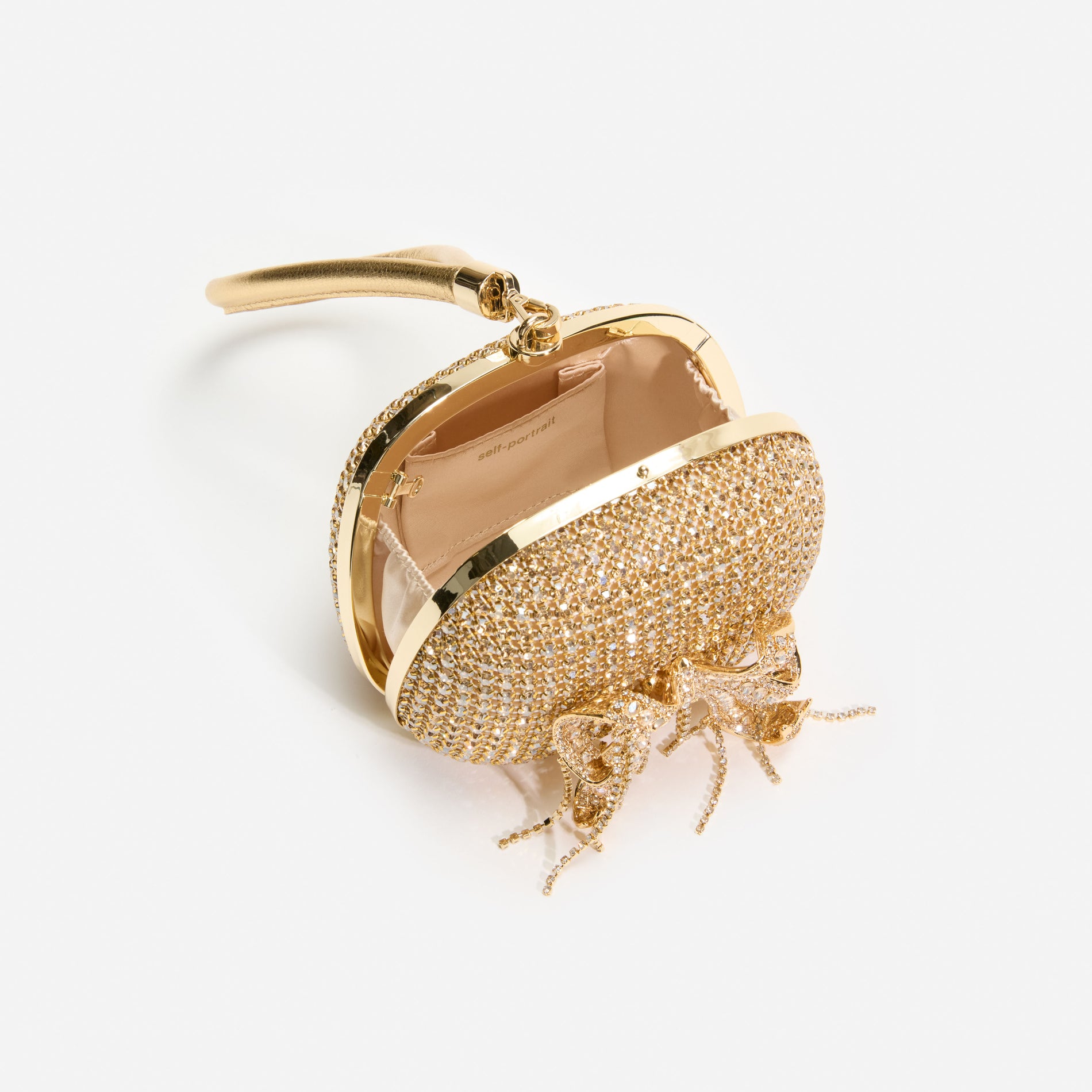 Gold Crystal Top Handle Clutch Bag