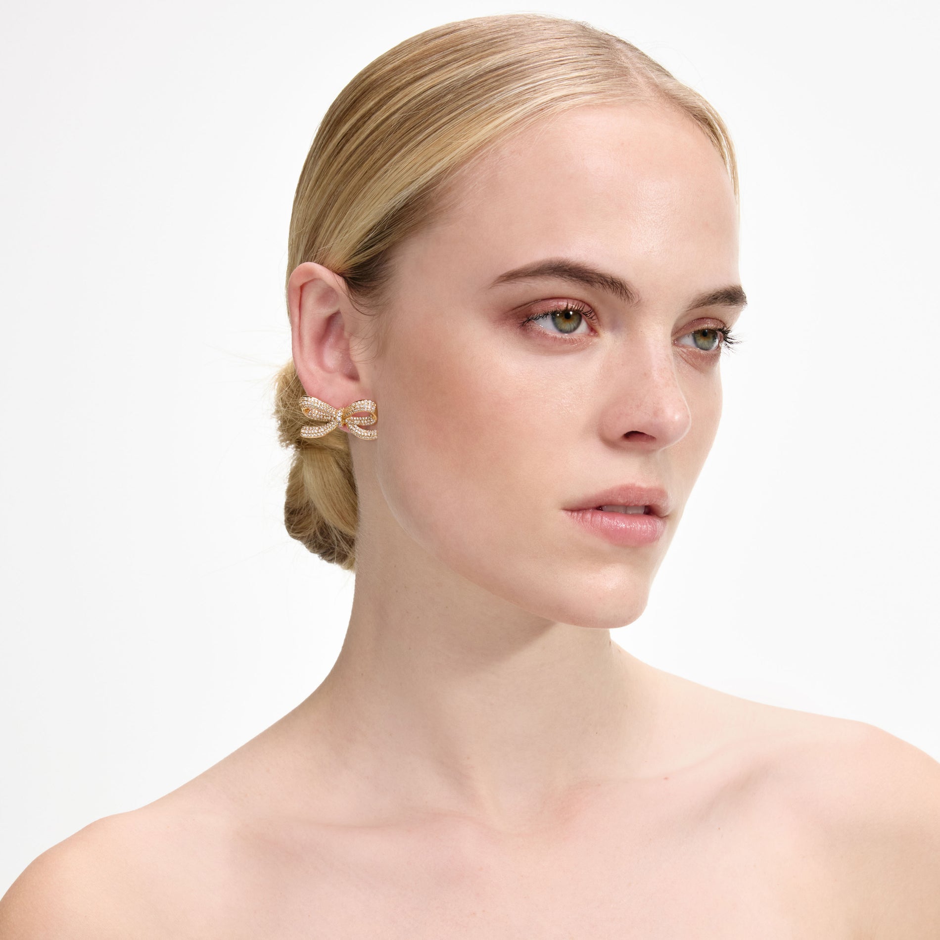 Gold Crystal Bow Earrings