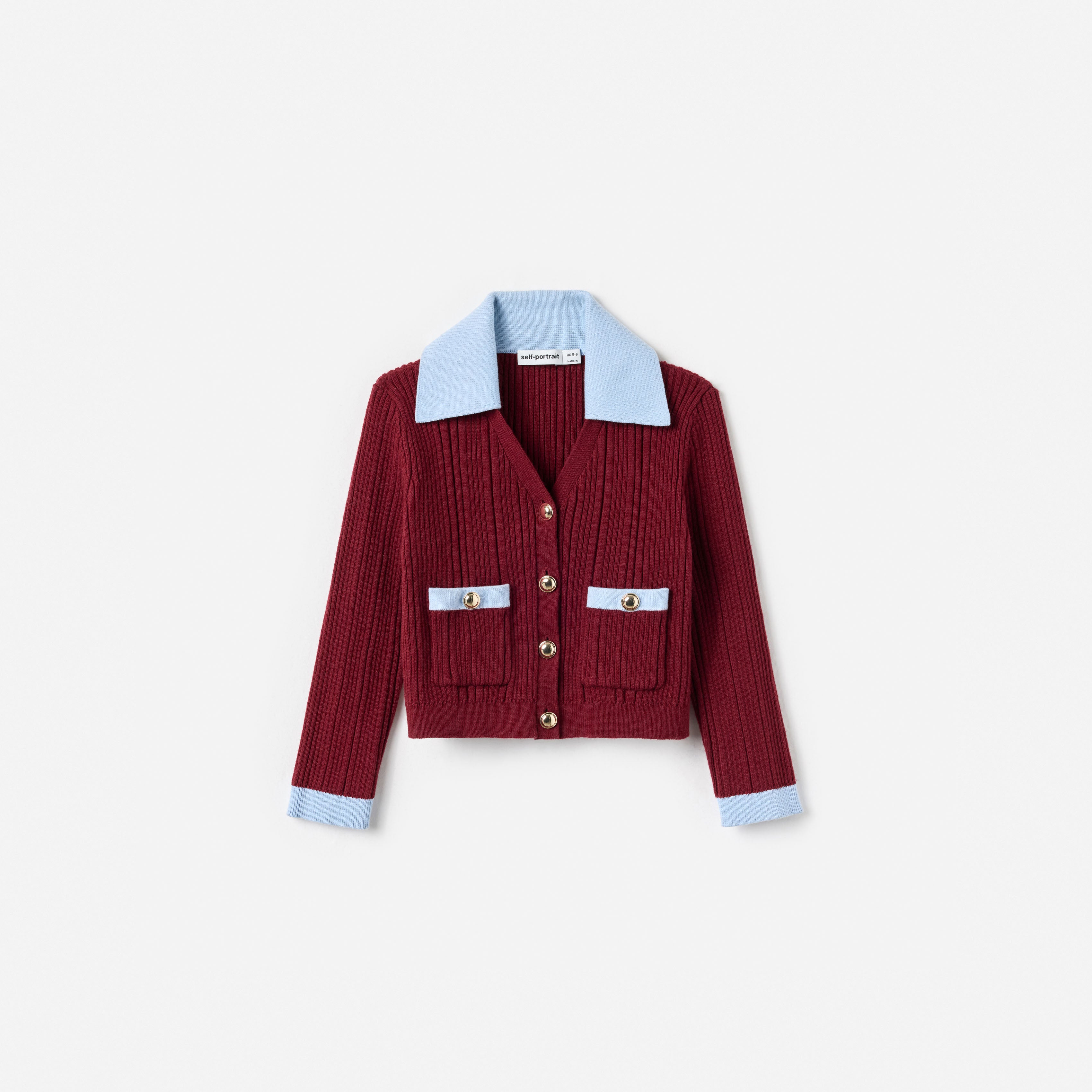 Burgundy Ribbed Knit Cardigan – self-portrait