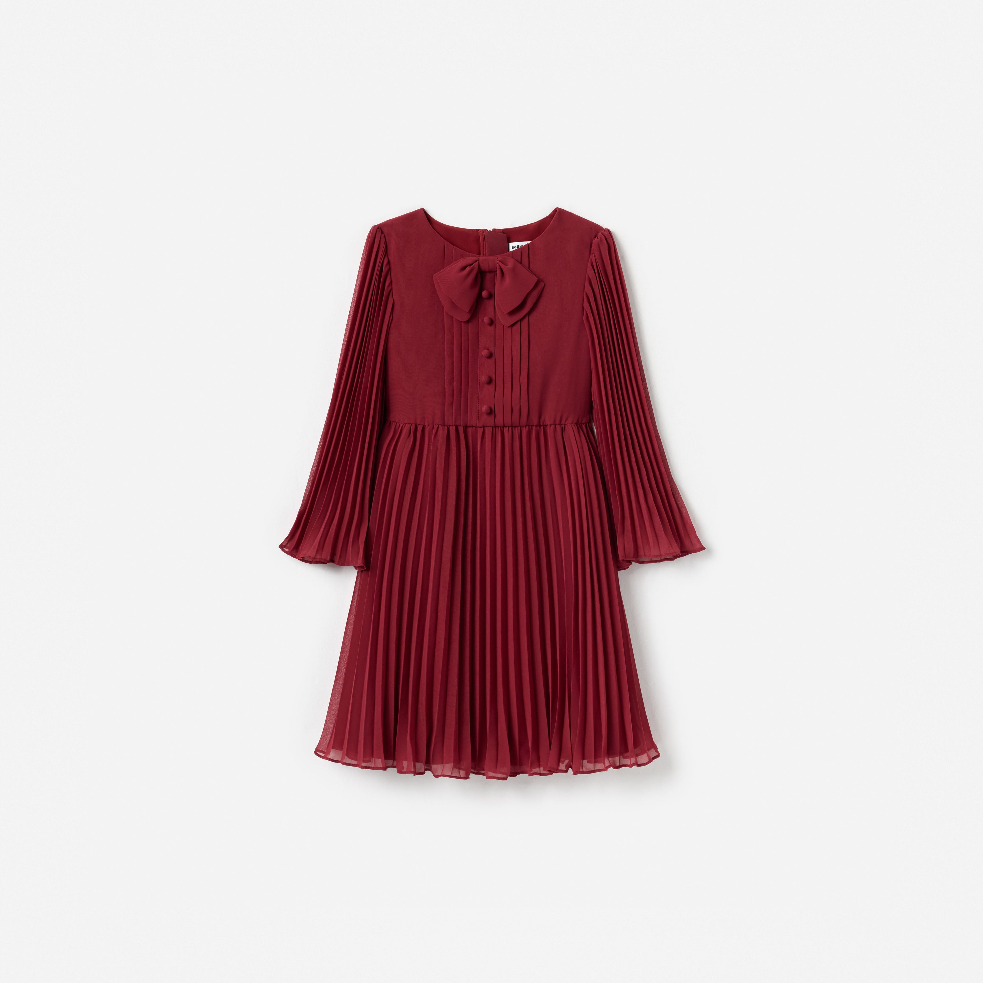 Burgundy Chiffon Long Sleeve Dress – self-portrait