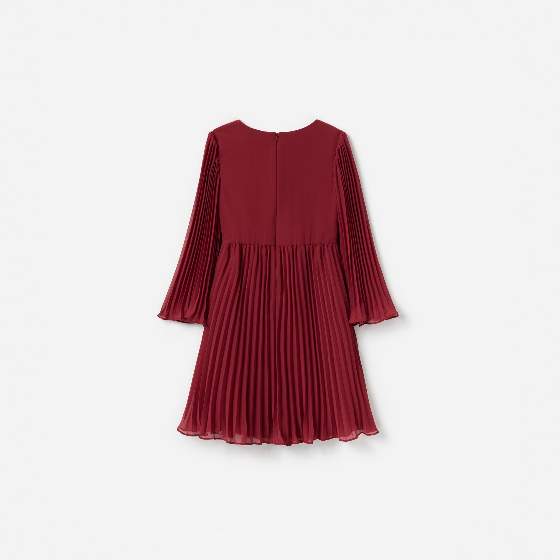 Burgundy Chiffon Long Sleeve Dress
