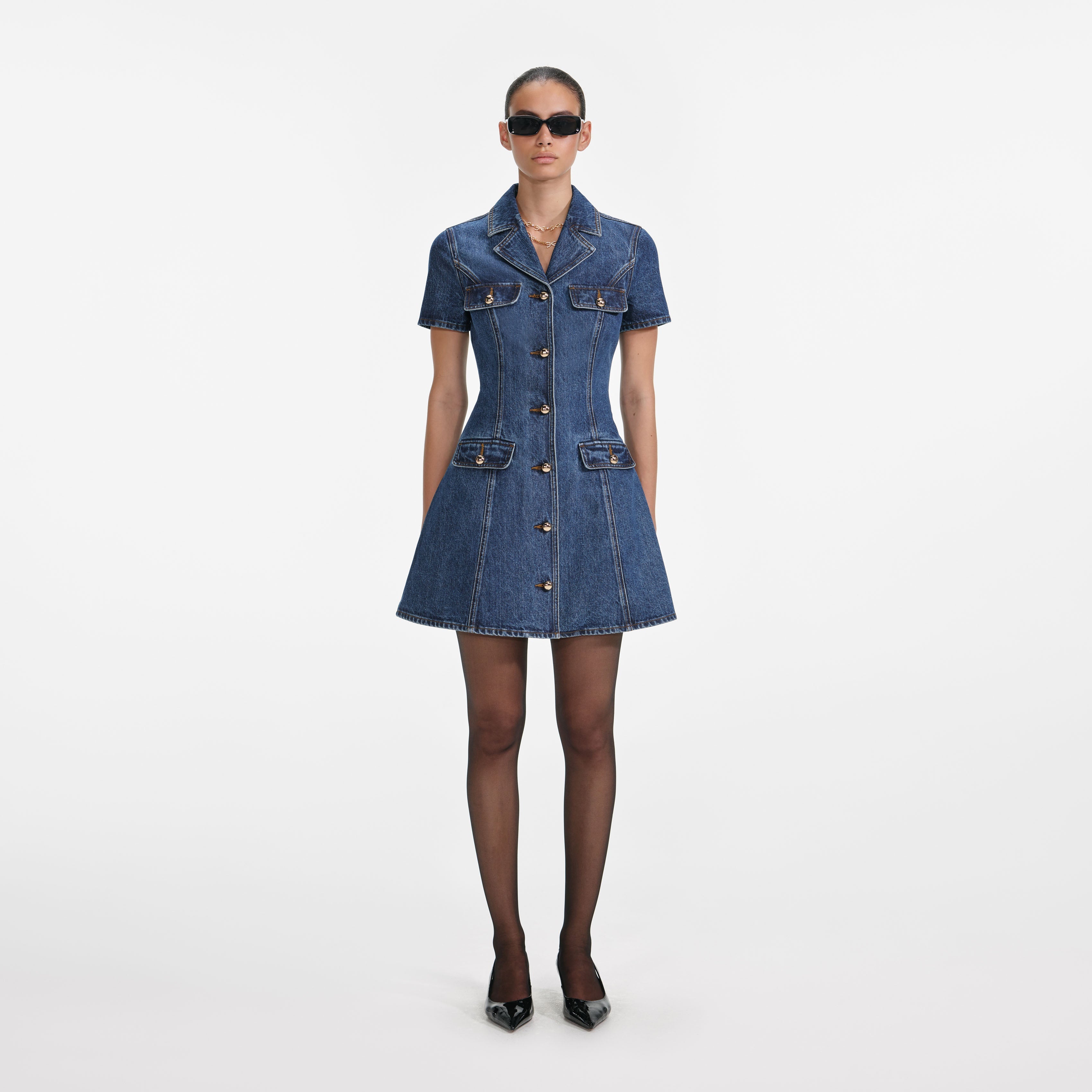 denim dress self portrait self-portrait - Indigo Denim Bandeau Midi Dress