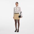 Beige Denim Belted Mini Skirt