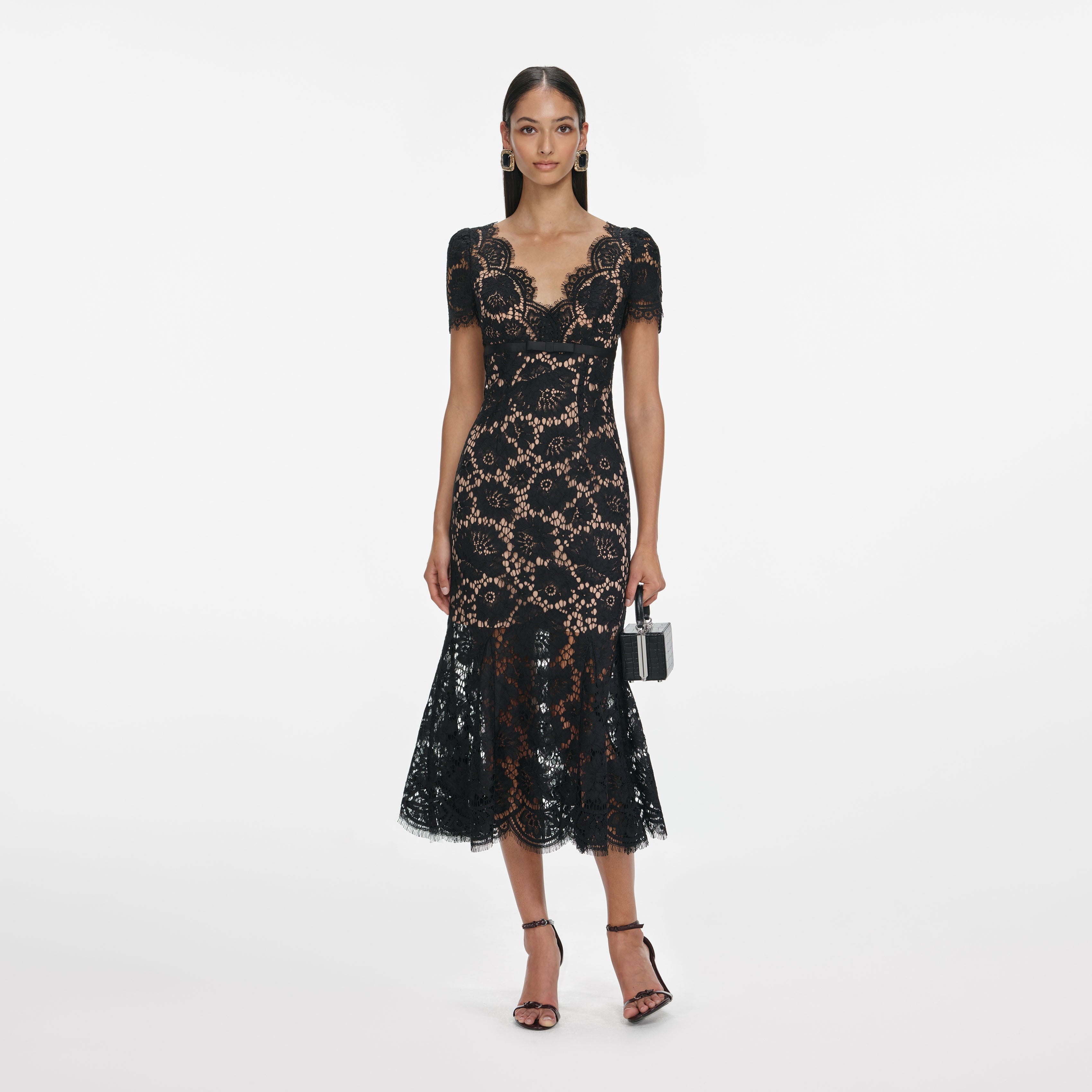 Black Floral Lace Midi Dress Black Floral Lace Midi Dress