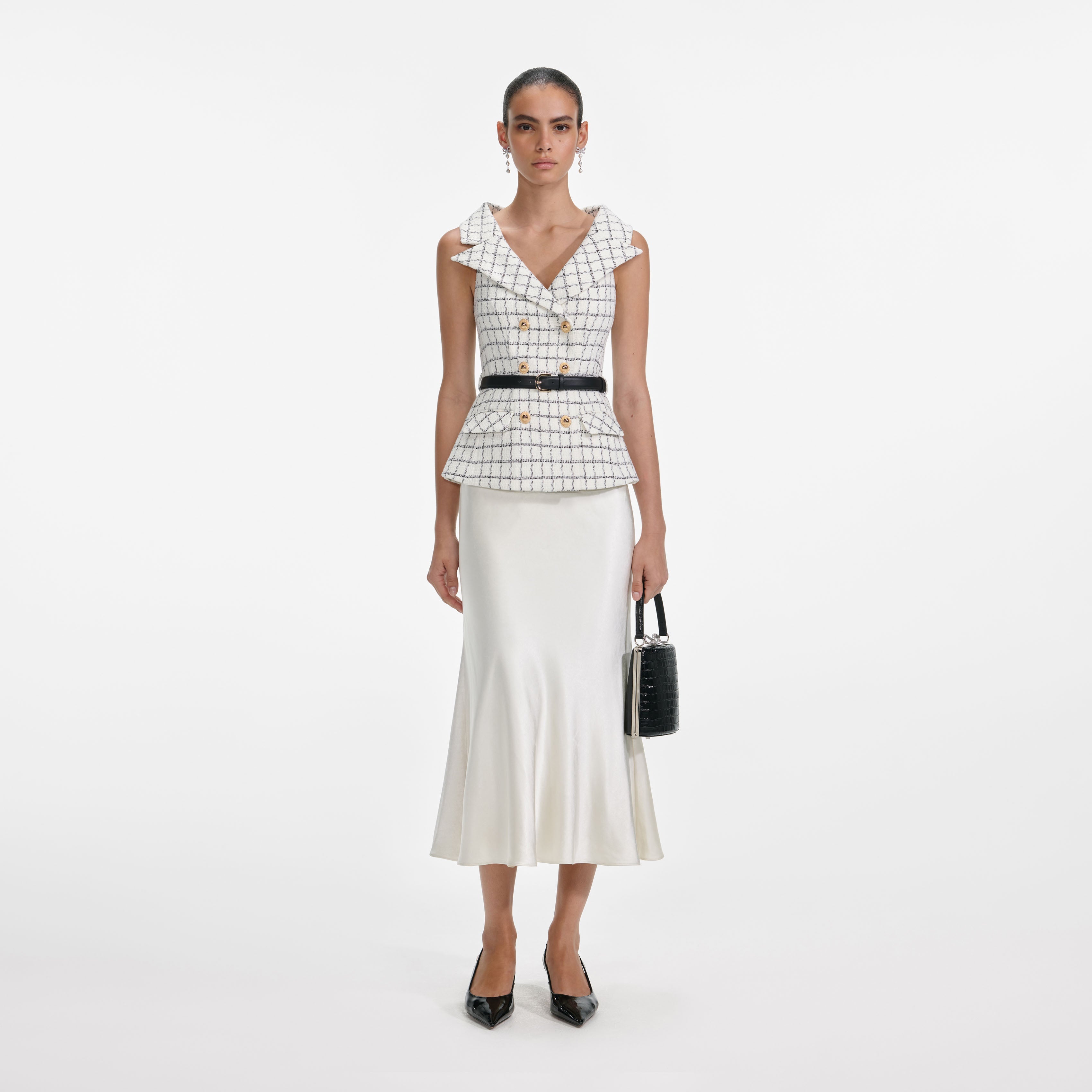 self portrait monochrome check midi dress Buy Self-Portrait Blue Black Check Panel Midi Dress For Women Online