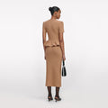 Camel Peplum Knit Midi Dress