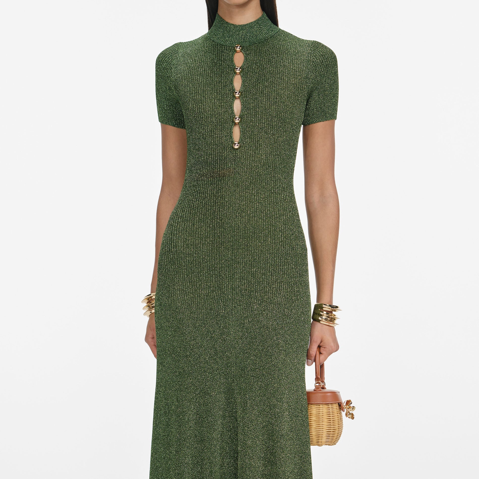 Khaki Lurex Knit Maxi Dress