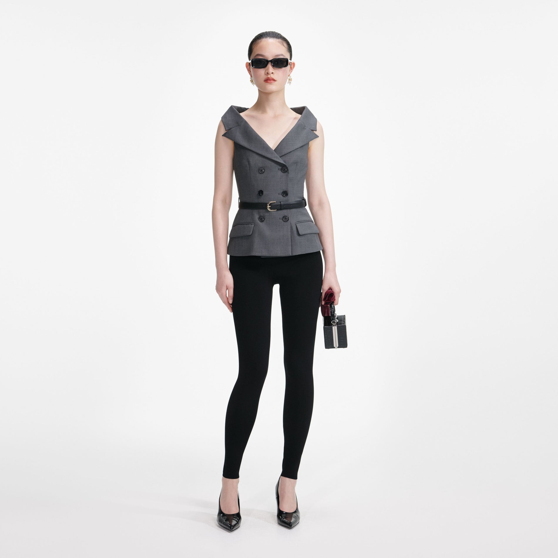 Grey Wool Tailored Top