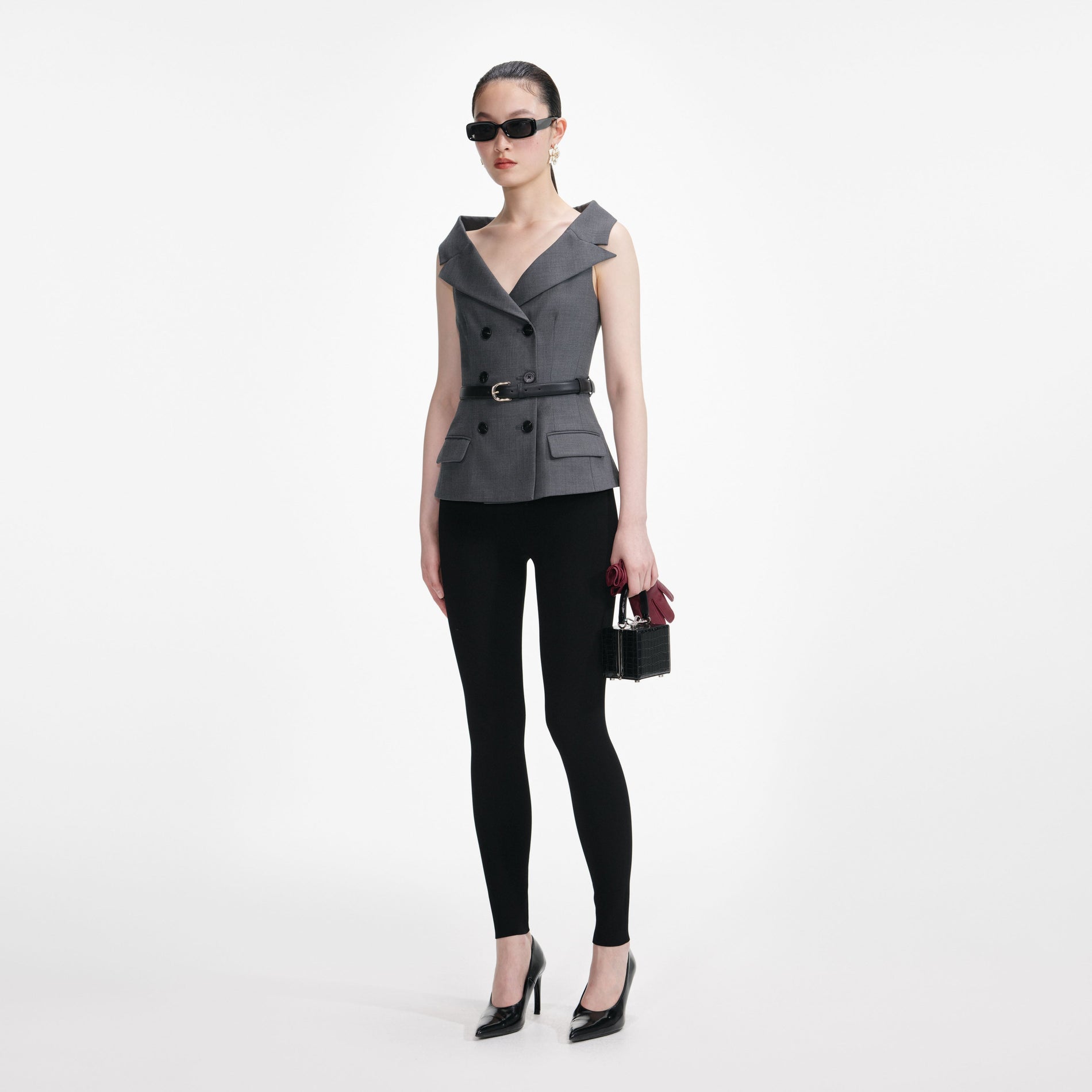 Grey Wool Tailored Top