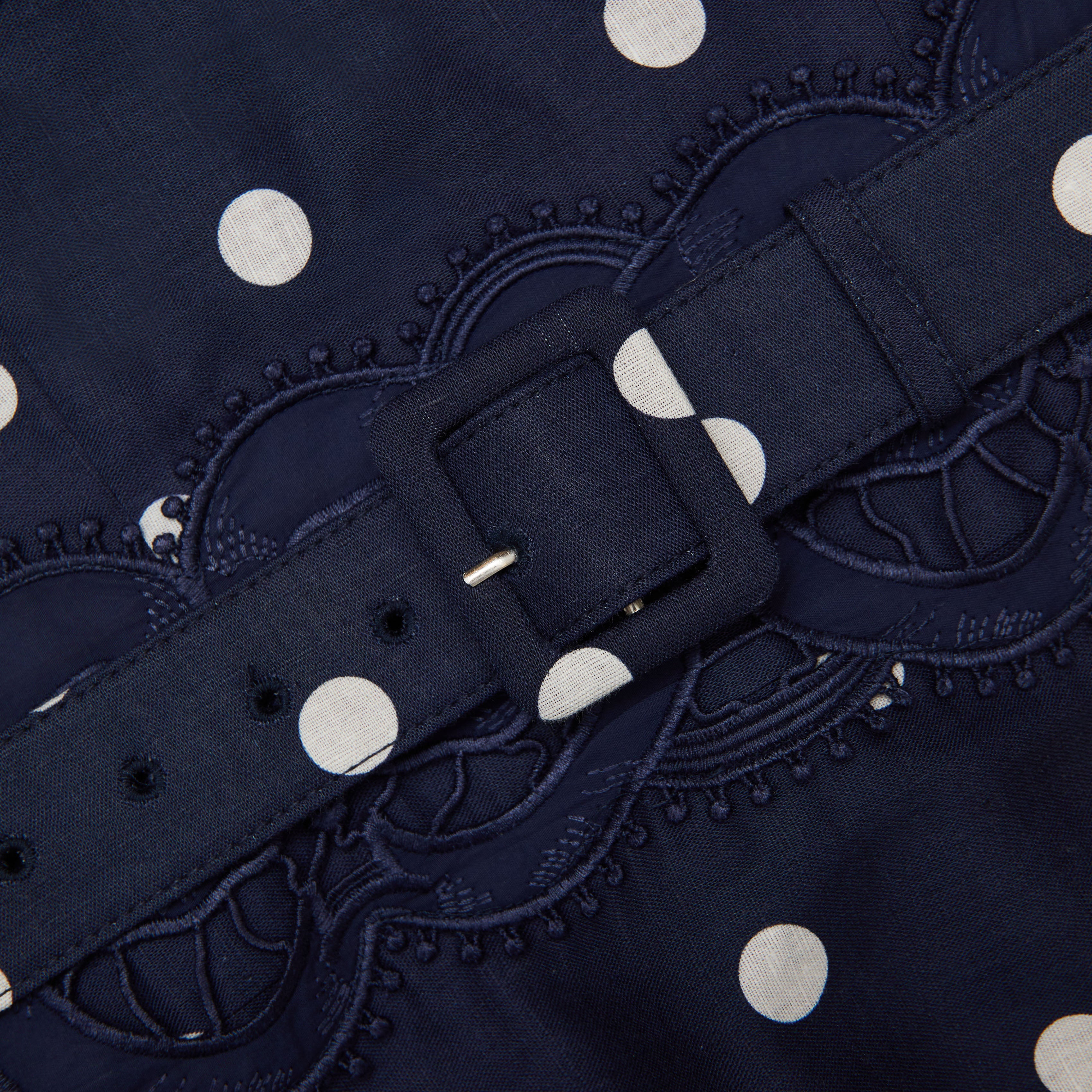 Navy Polka Dot Linen Midi Dress