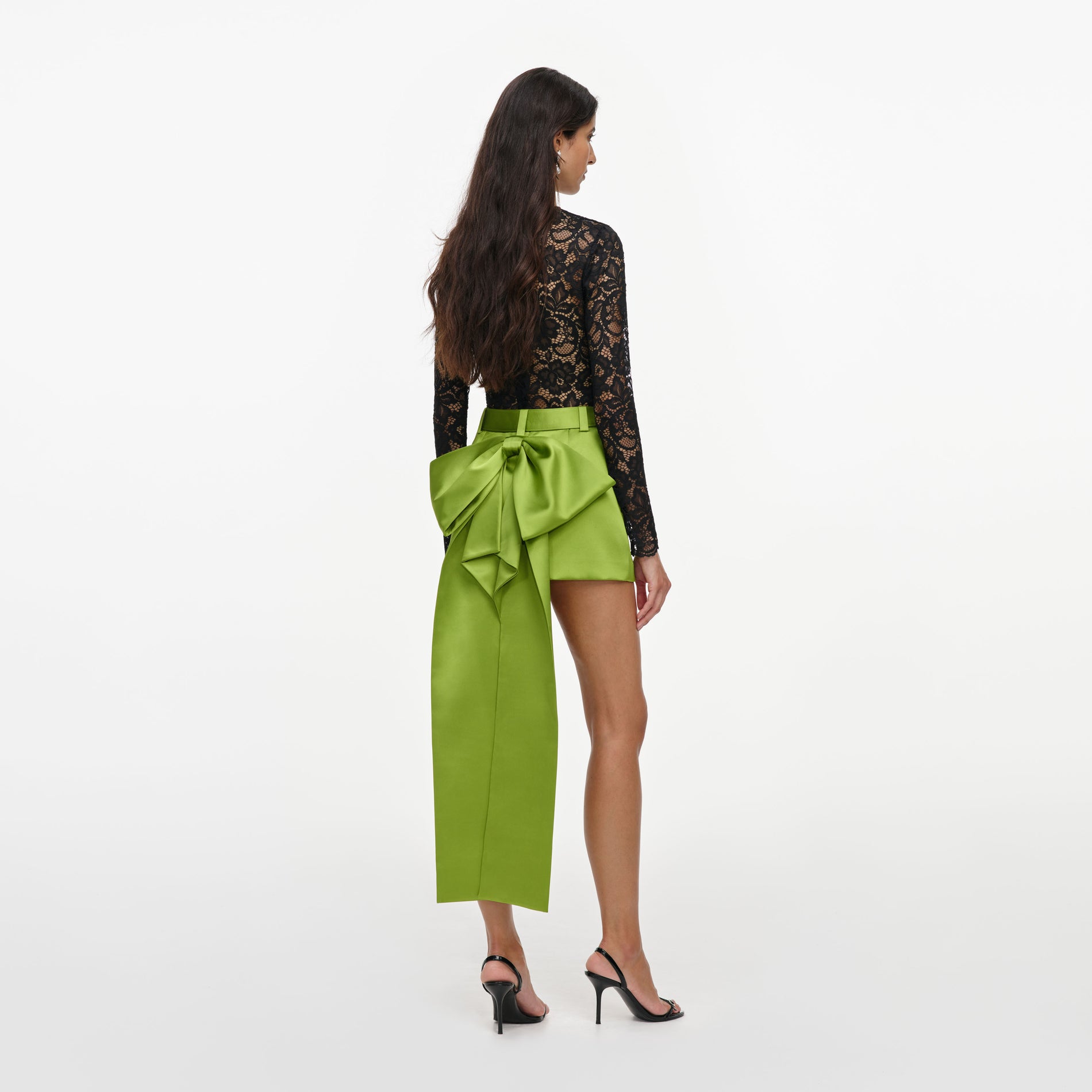 Green Satin Bow Mini Skirt