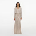 Champagne Rhinestone Embellished Maxi Dress