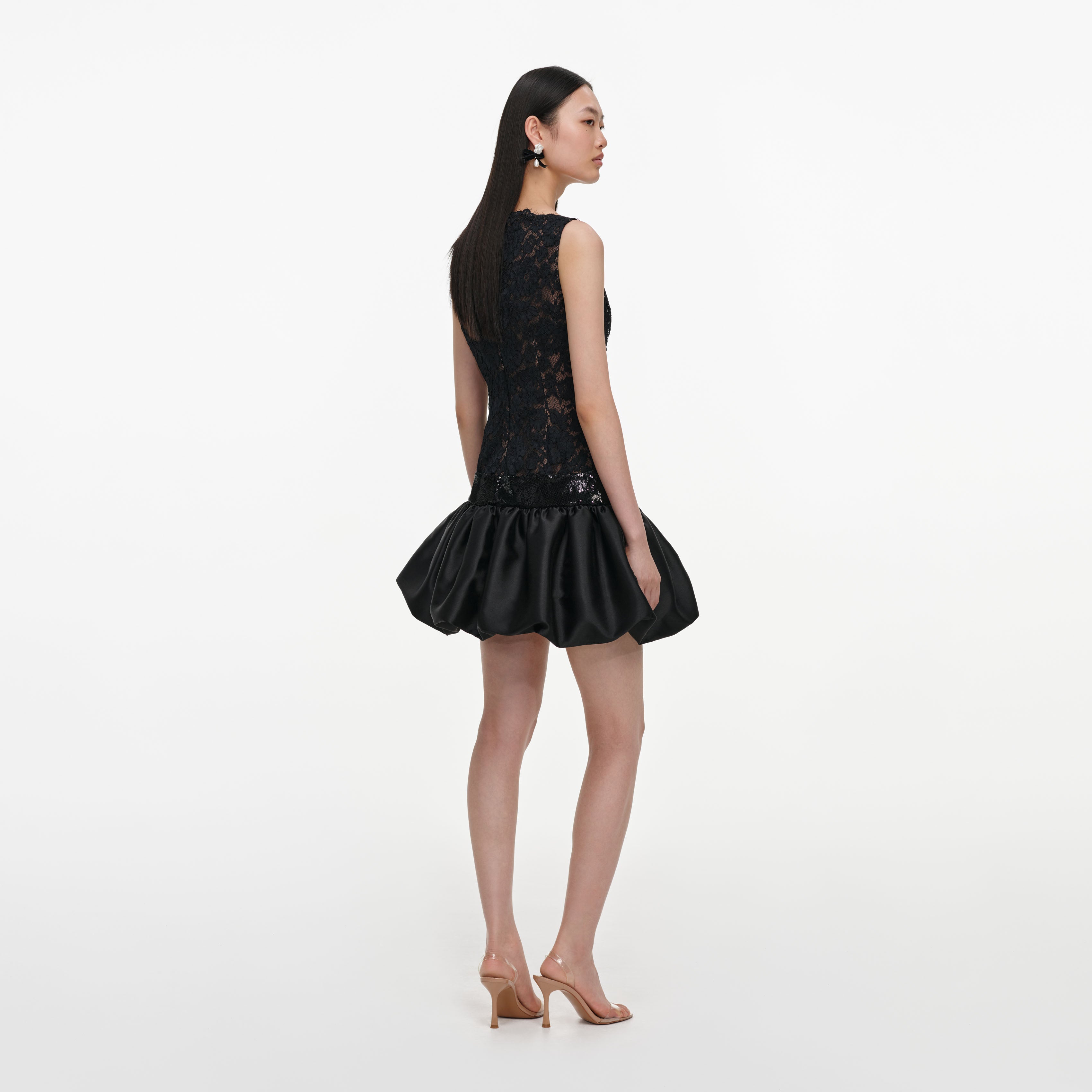 Black Lace Bubble Hem Mini Dress