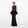 Black Lace Bubble Peplum Maxi Dress