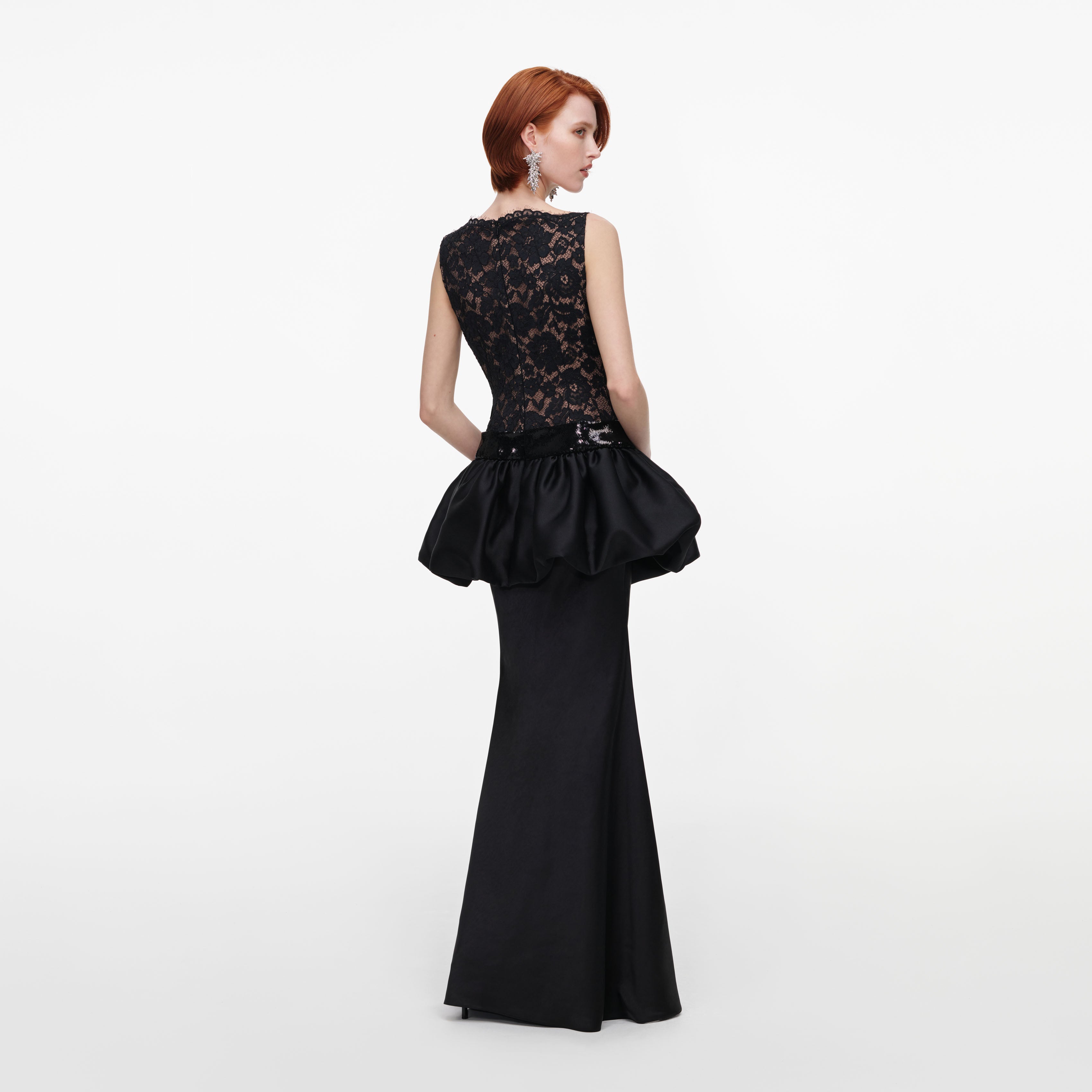 Black Lace Bubble Peplum Maxi Dress