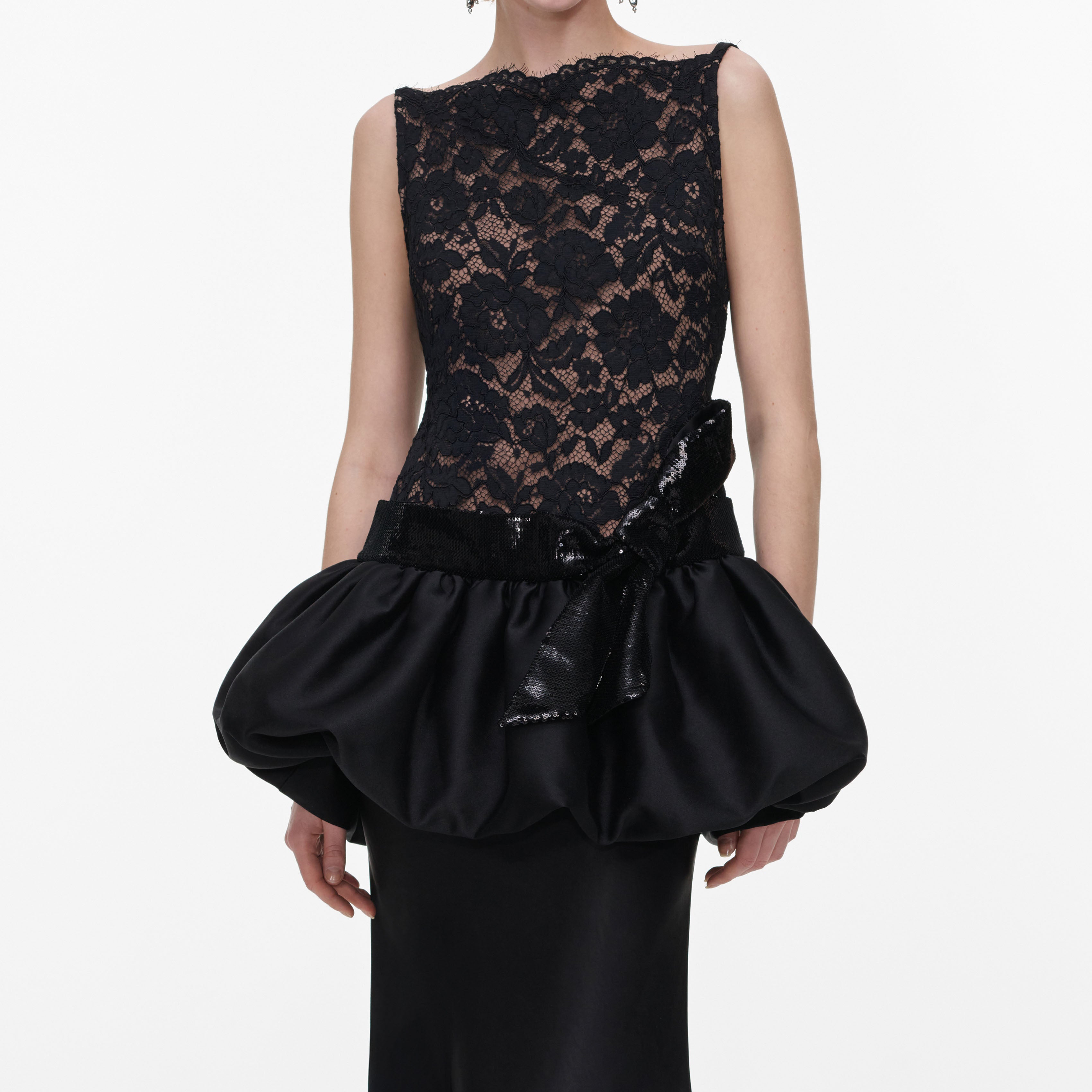 Black Lace Bubble Peplum Maxi Dress
