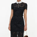 Black Lace Contrast Collar Midi Dress
