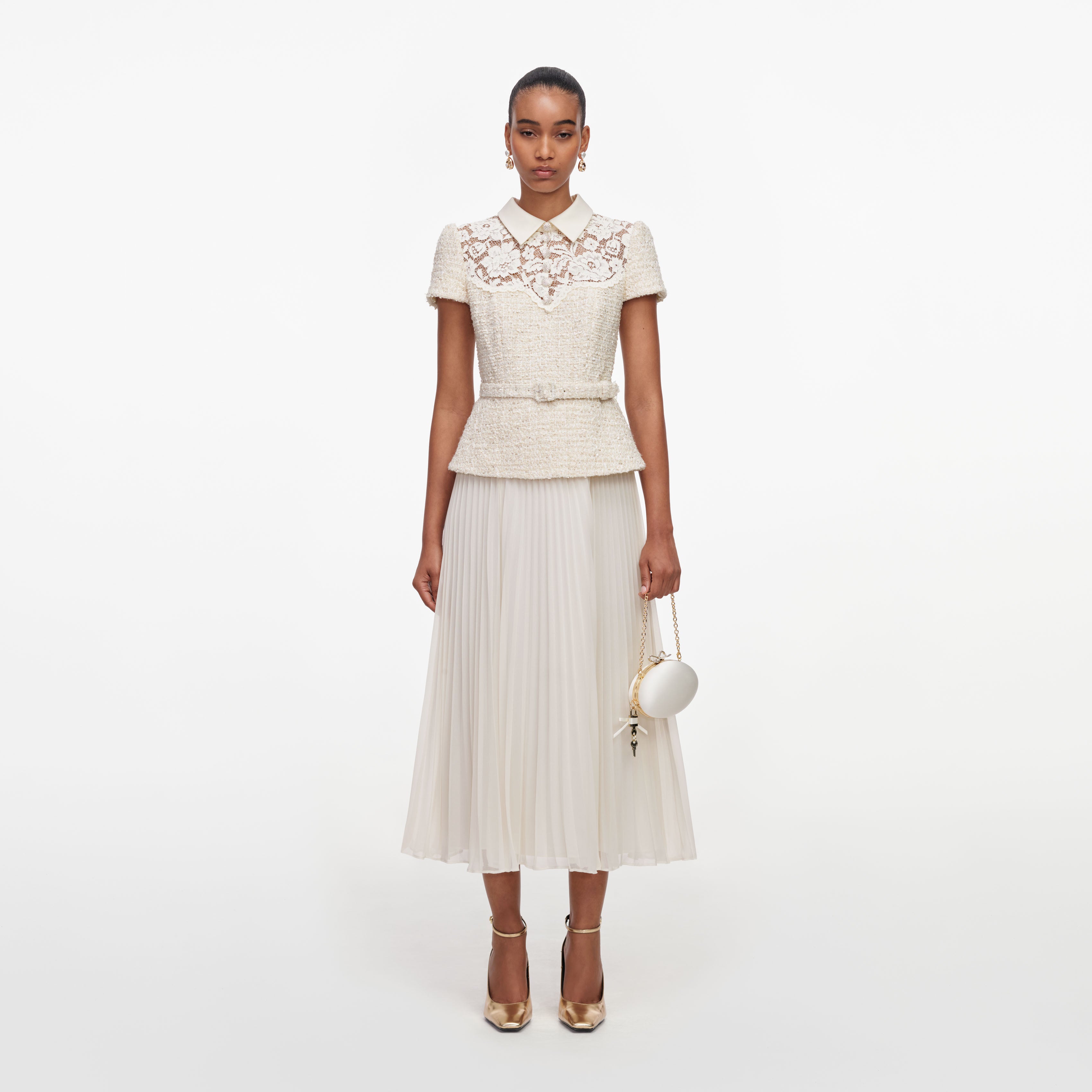 Cream Lace Boucle Midi Dress – self-portrait