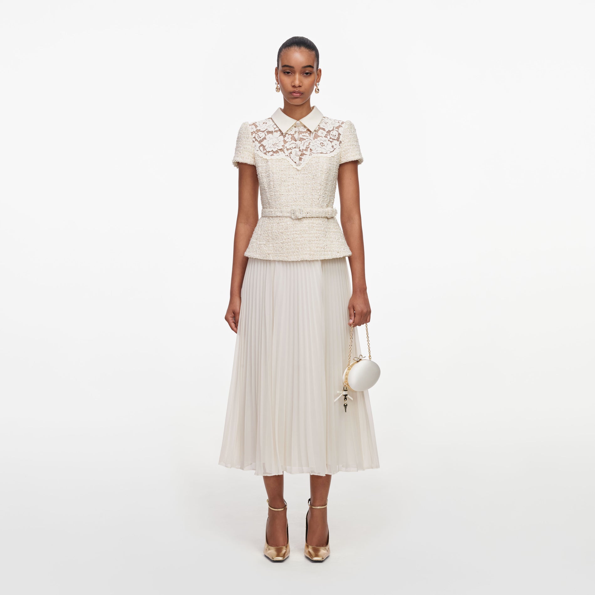 Cream Lace Boucle Midi Dress