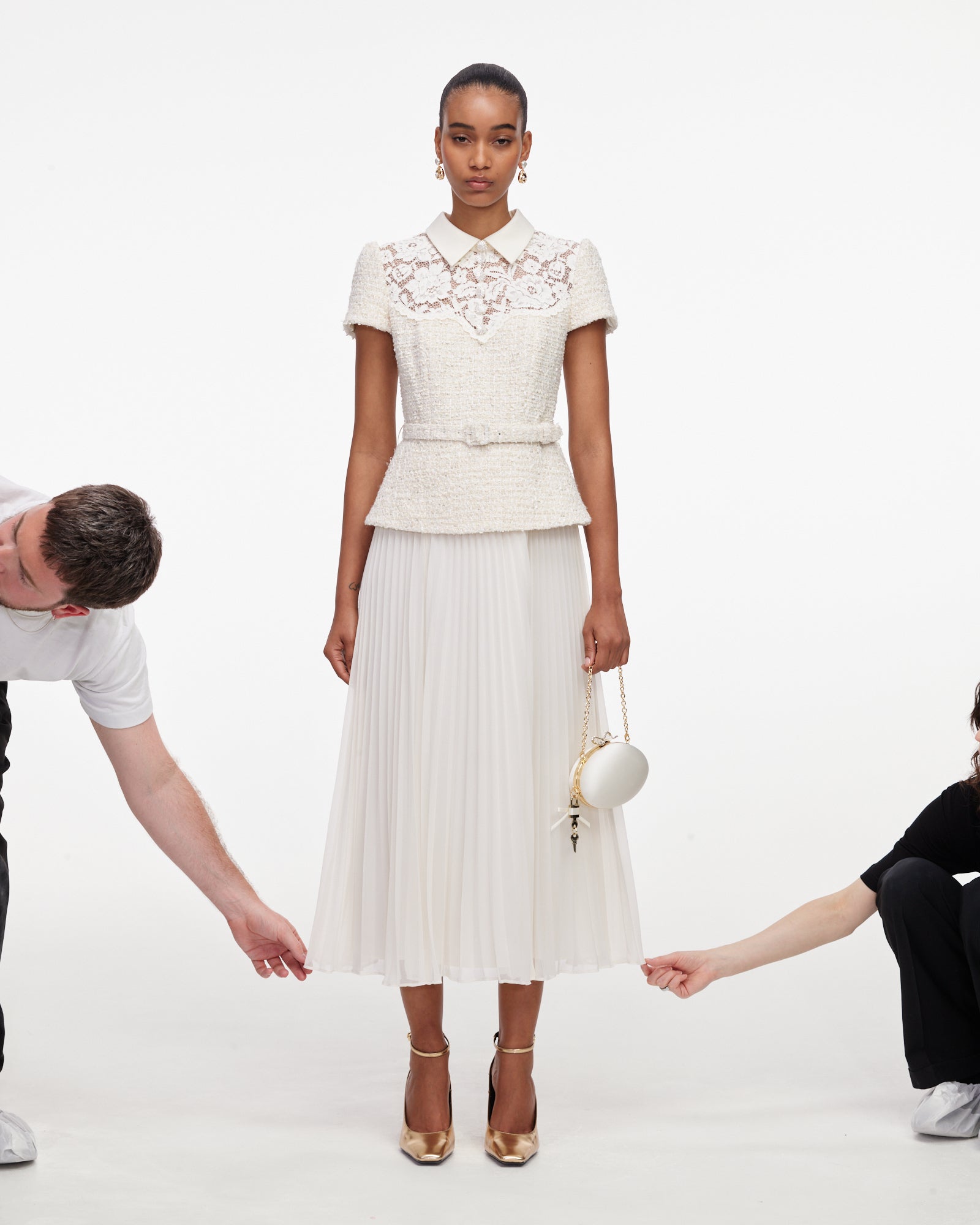 Cream Lace Boucle Midi Dress