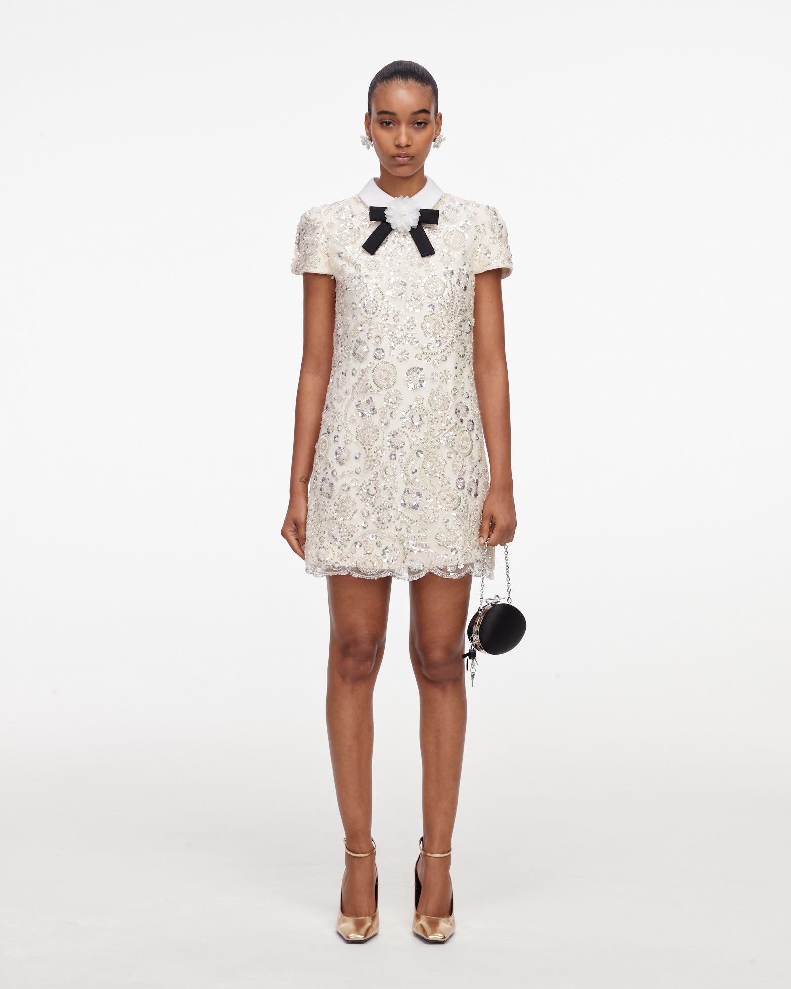 Cream Sequin Embellished Mini Dress