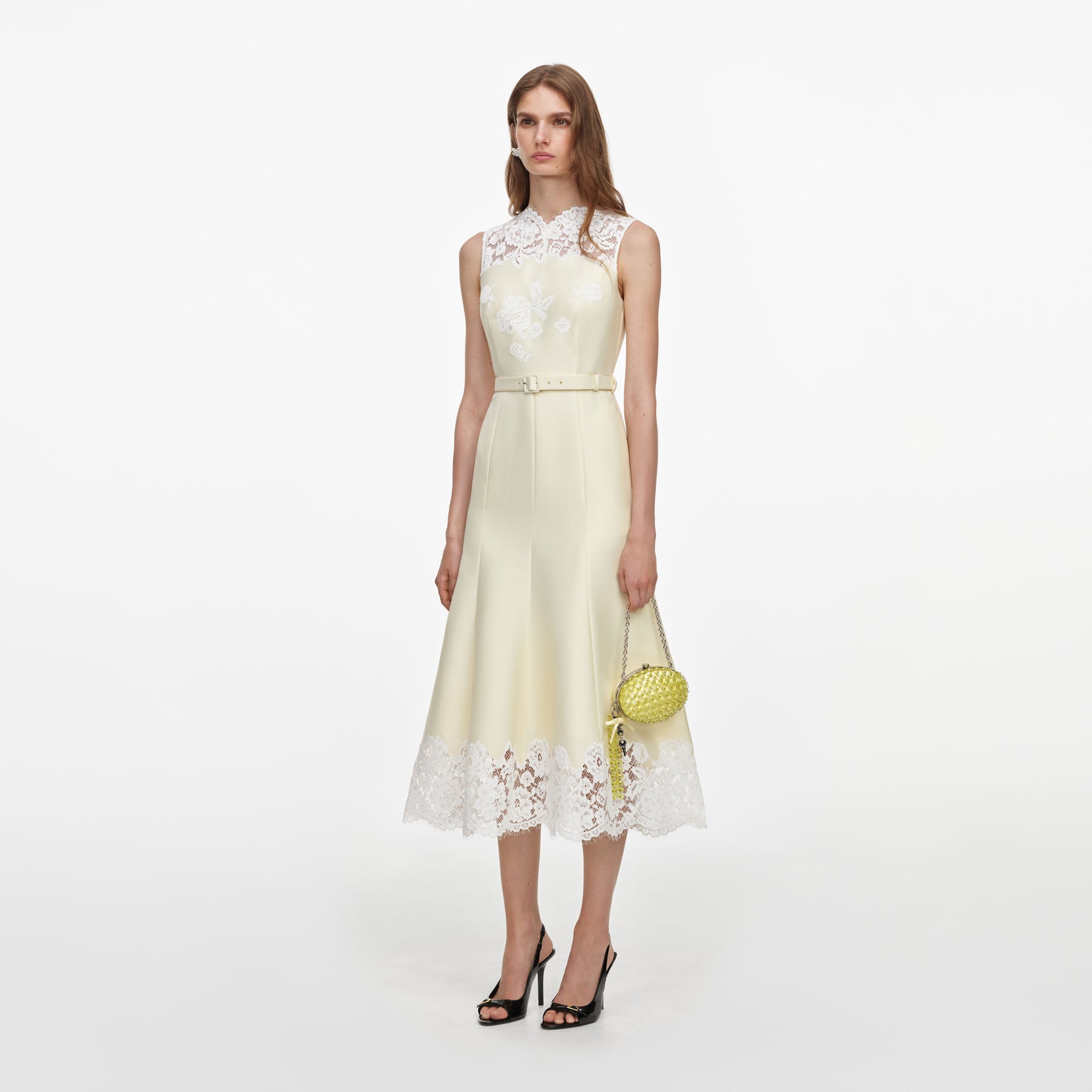 Yellow Taffeta Lace Midi Dress