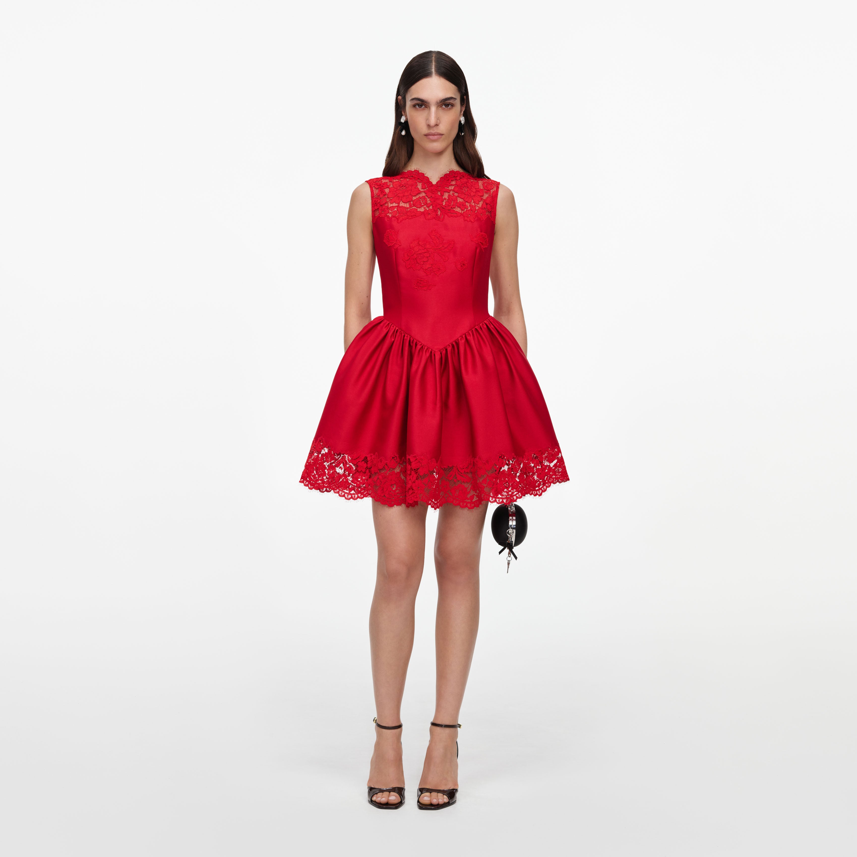Red Taffeta Lace Mini Dress – self-portrait