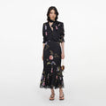 Black Satin Floral Printed Midi Dress
