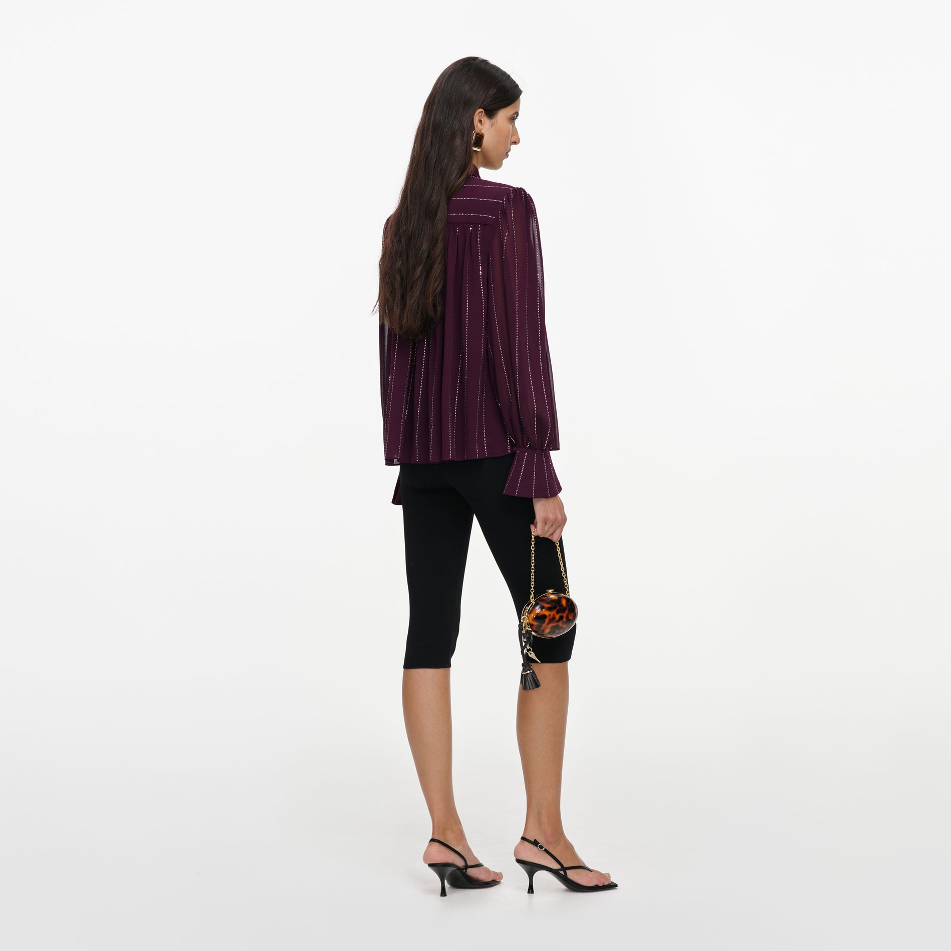 Purple Rhinestone Pinstripe Blouse