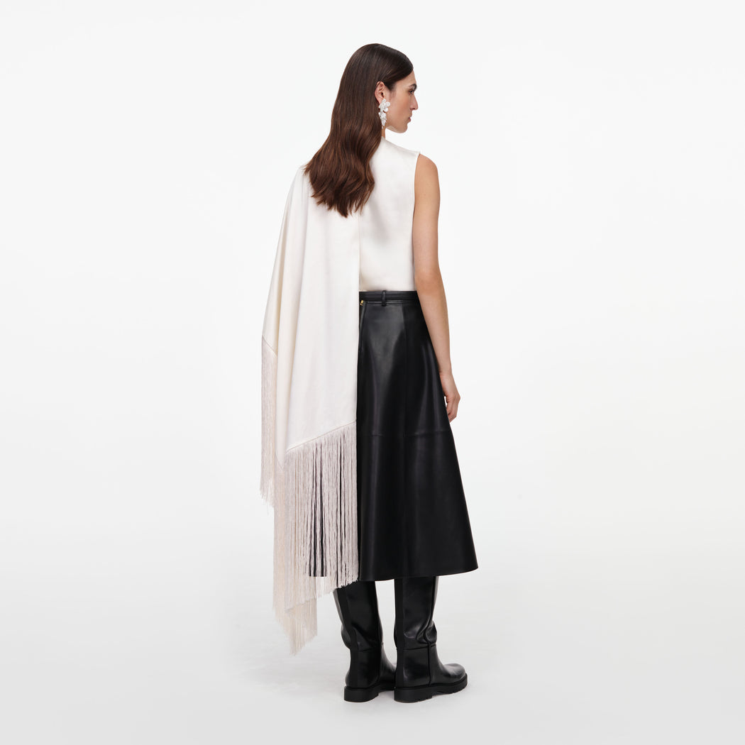 Cream Satin Fringed Scarf Top