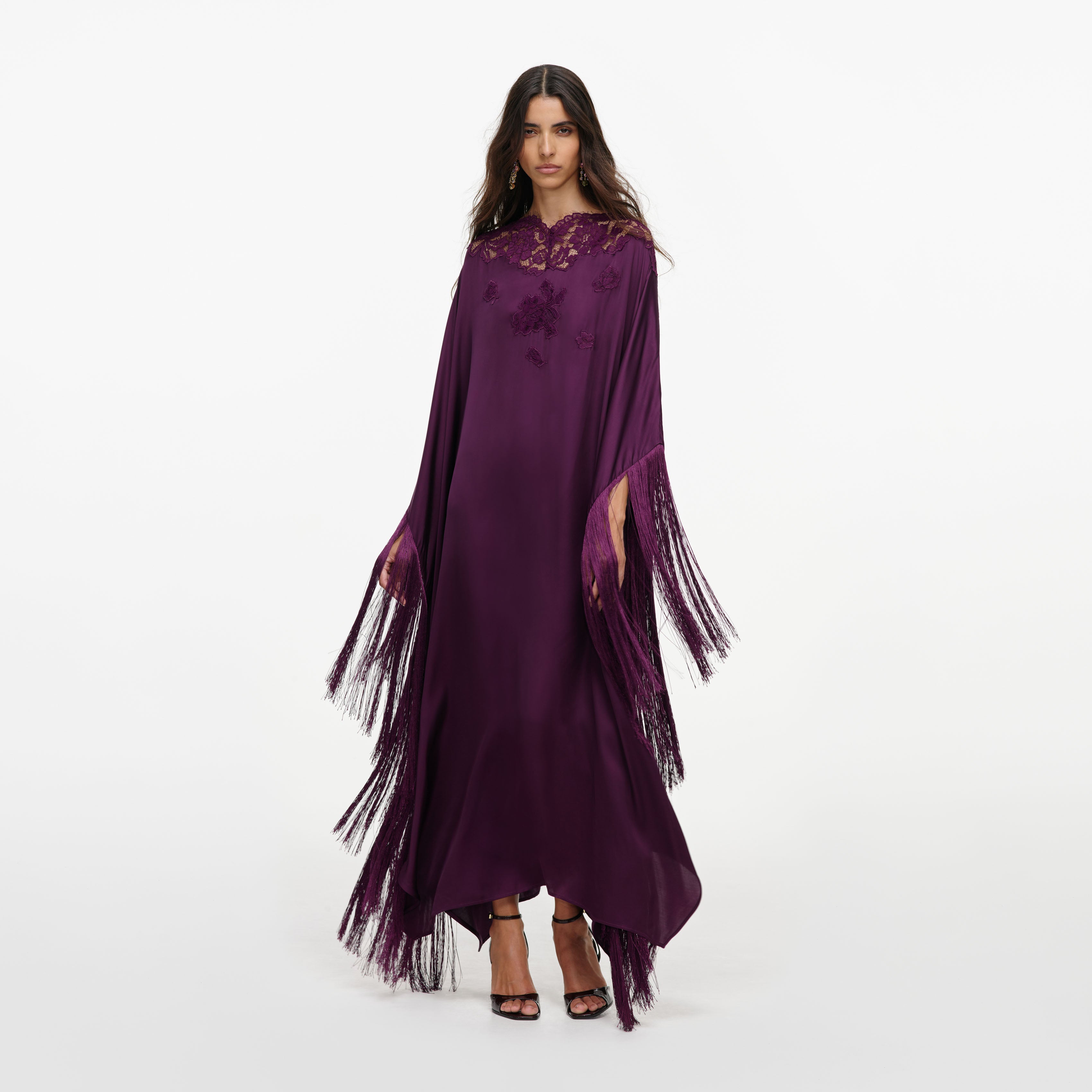 Purple Satin Fringed Kaftan