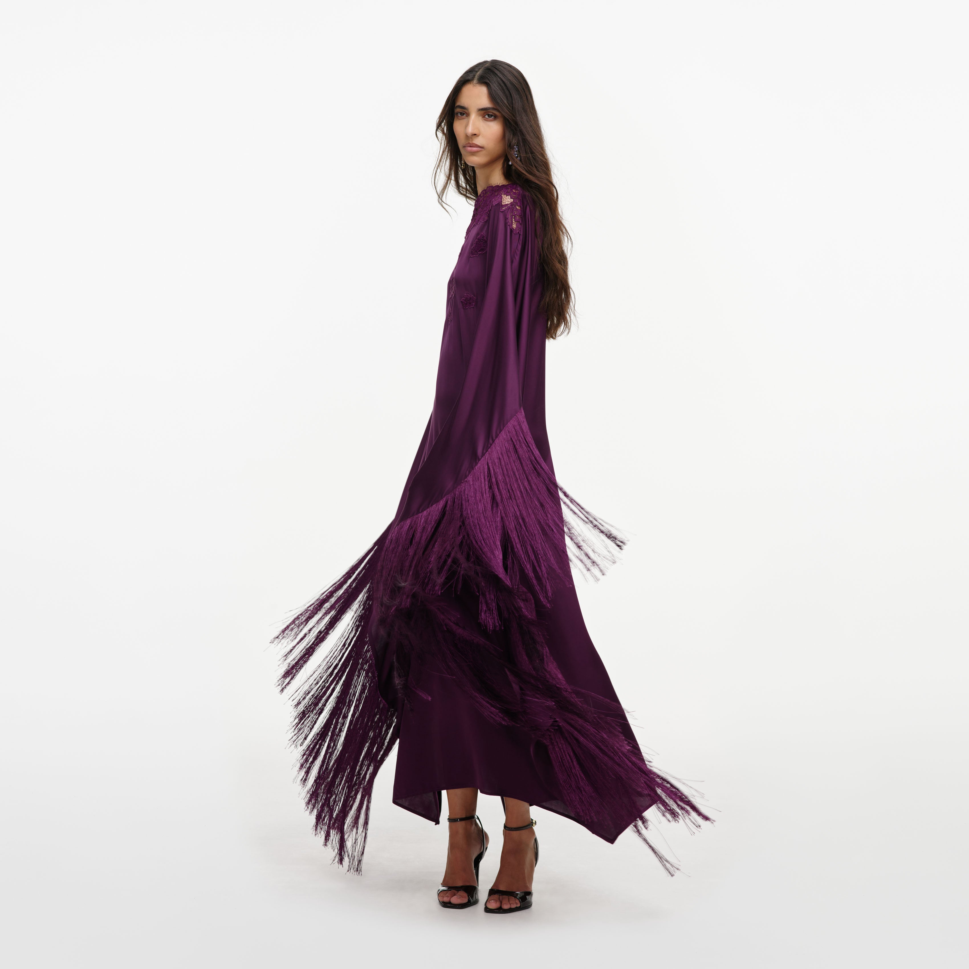 Purple Satin Fringed Kaftan