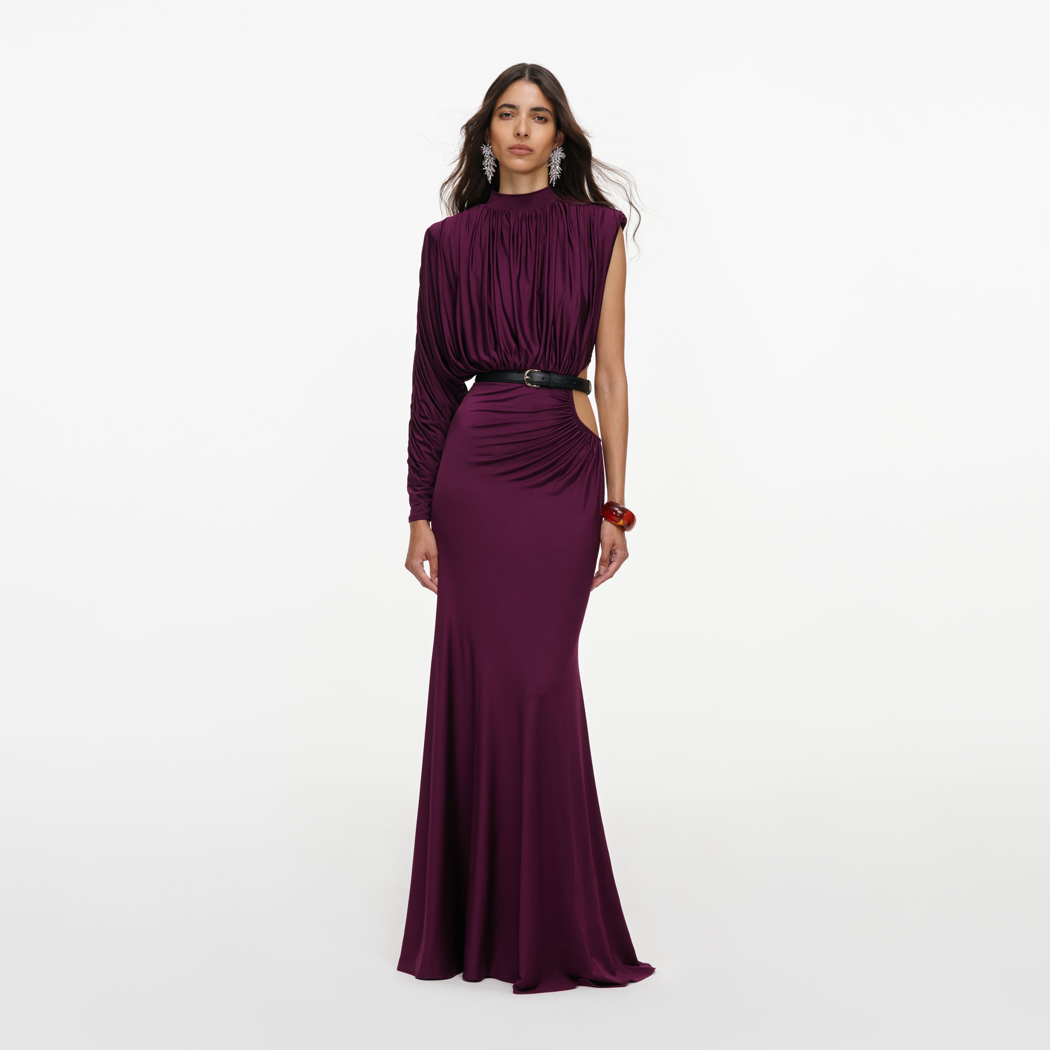 Purple Jersey Draped Maxi Dress