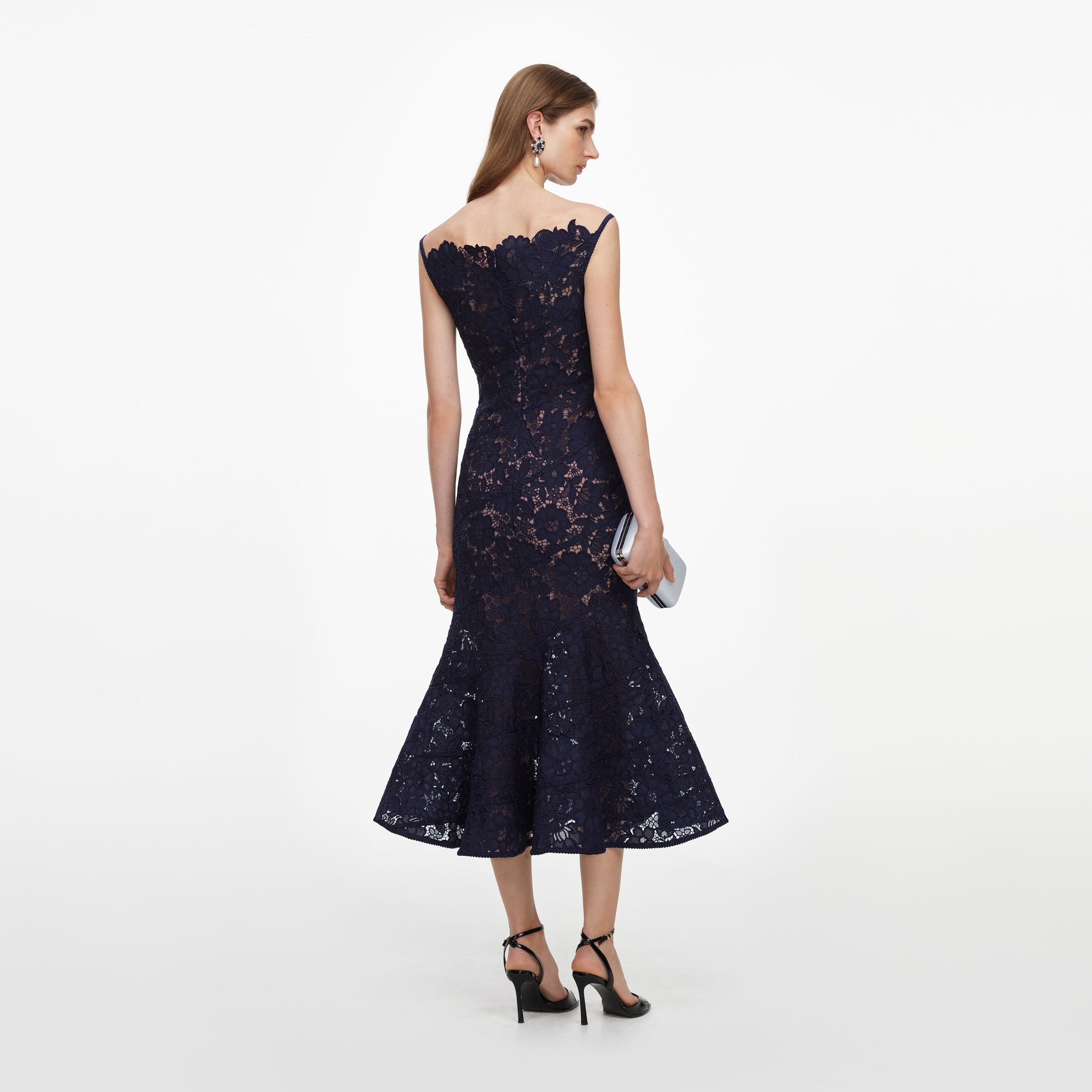 Navy Spiral Lace Midi Dress
