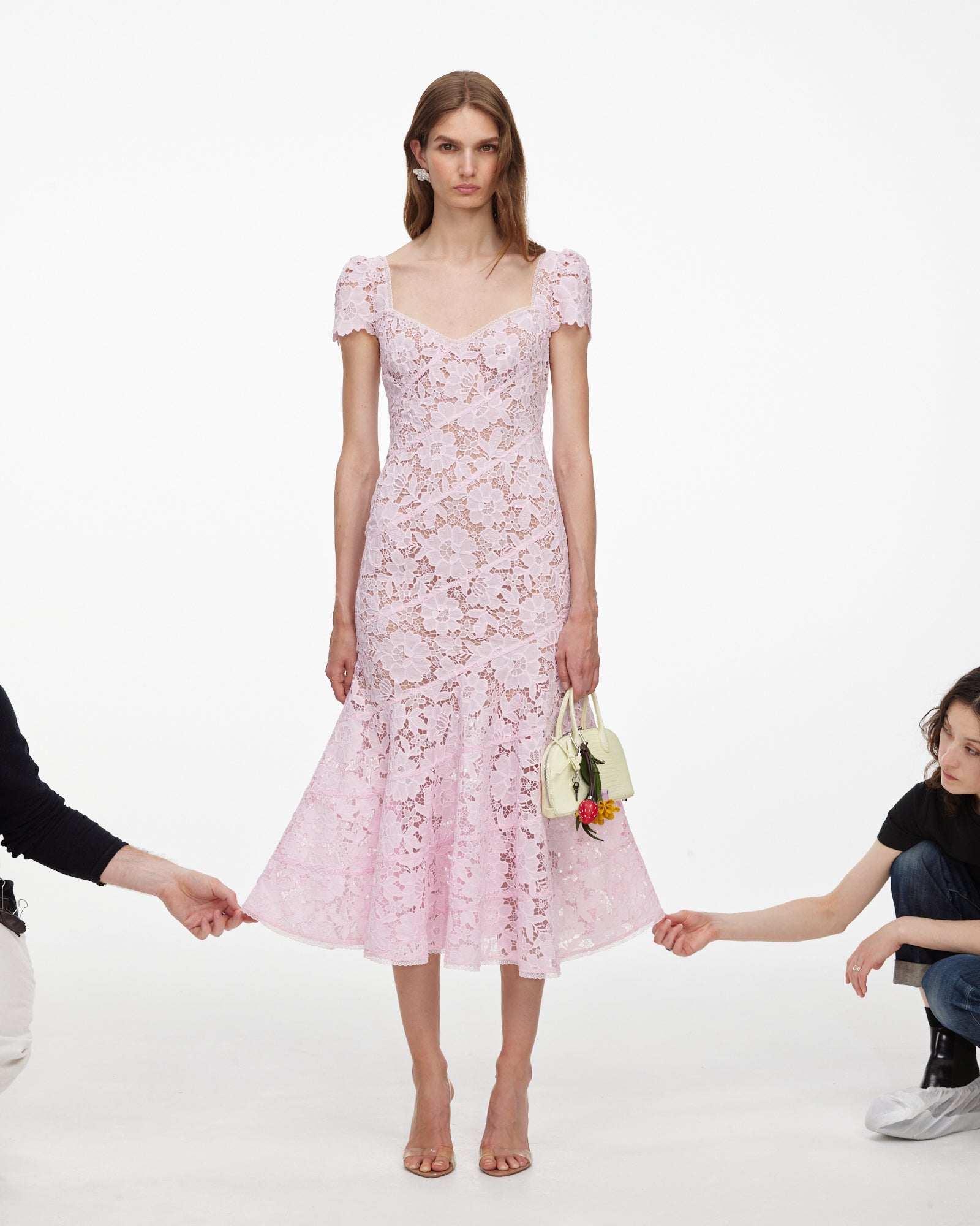 Pink Spiral Lace Midi Dress  self-portrait