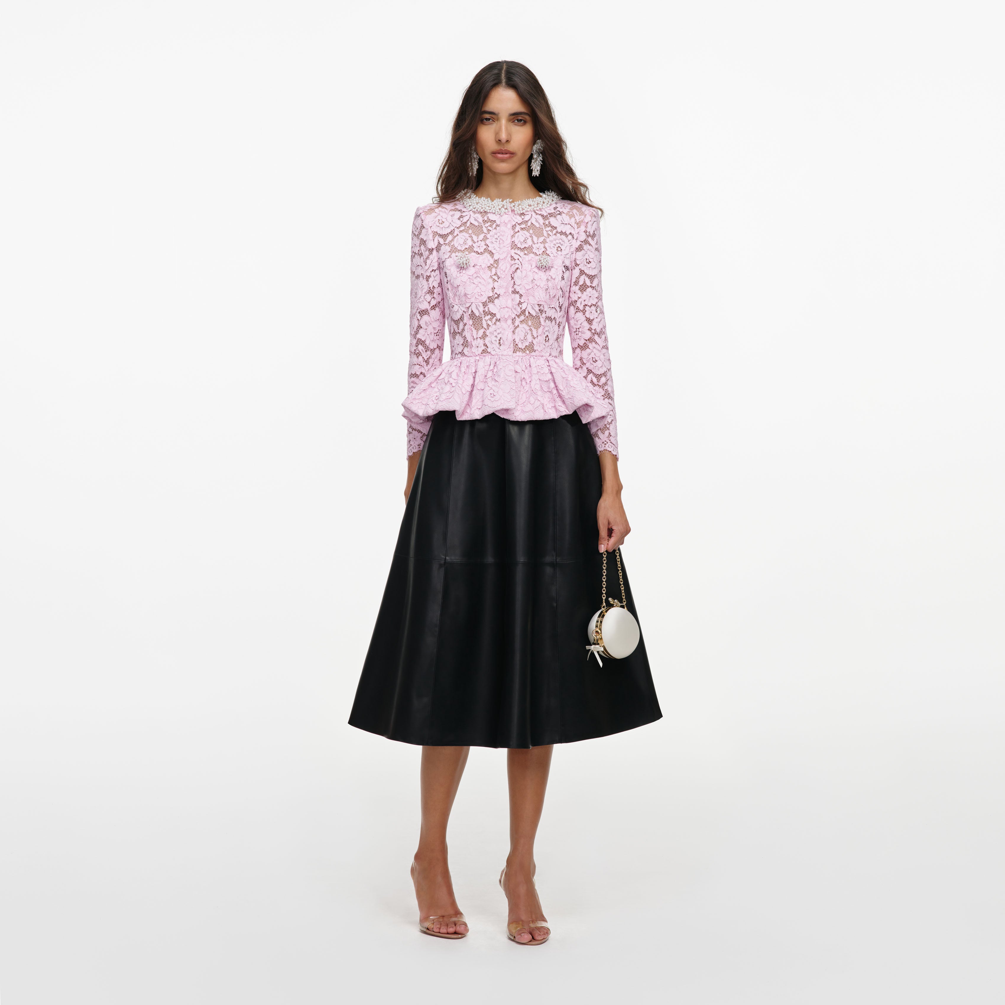 Pink Lace Peplum Top – self-portrait