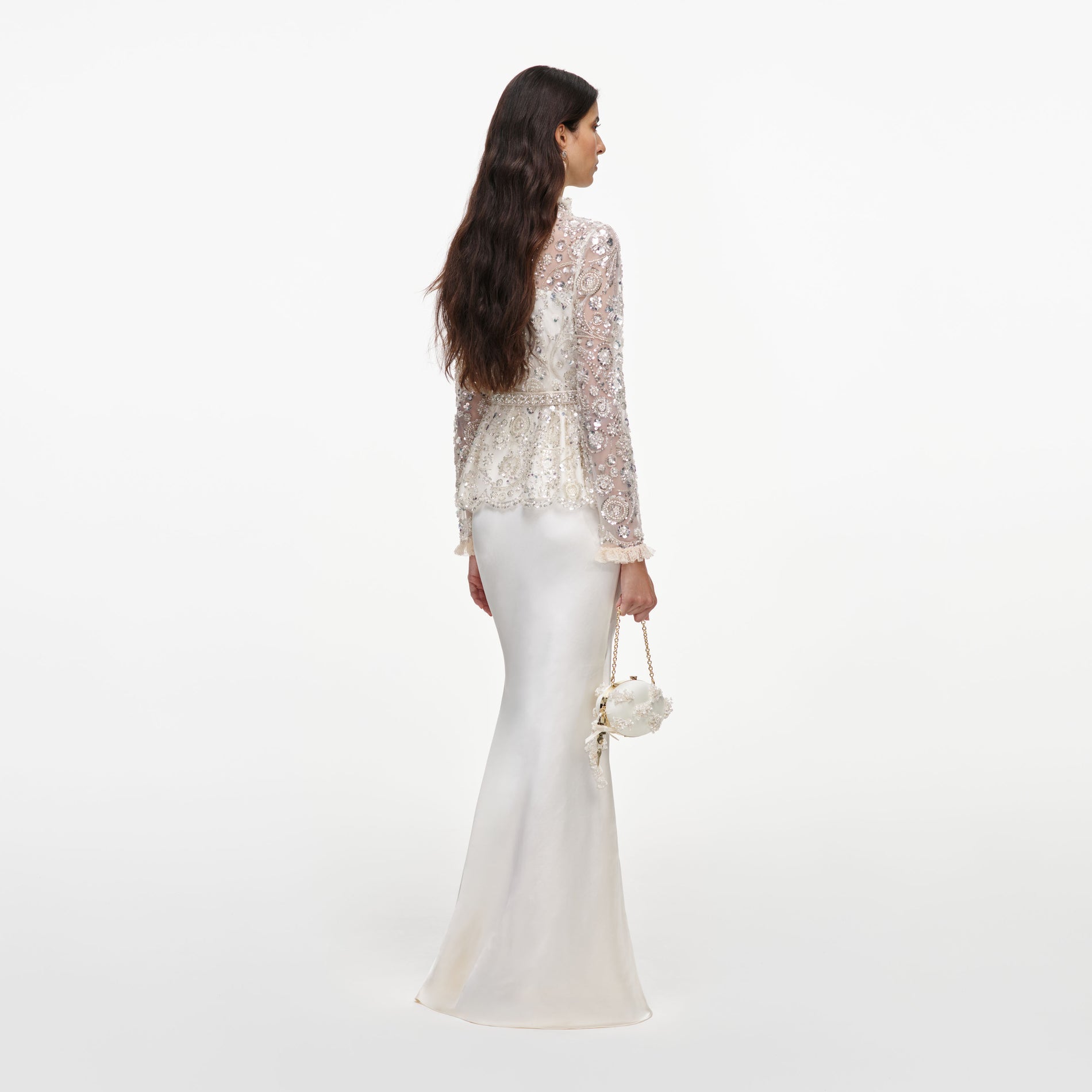 Cream Sequin Embellished Satin Maxi Dress