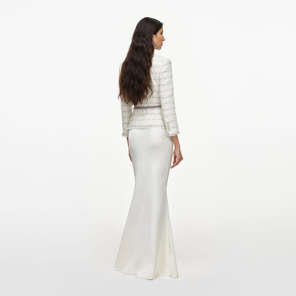White Boucle Satin Maxi Dress