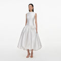 White Taffeta Bubble Hem Midi Dress
