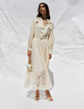 Yellow Viscose Lace Pleated Midi Dress