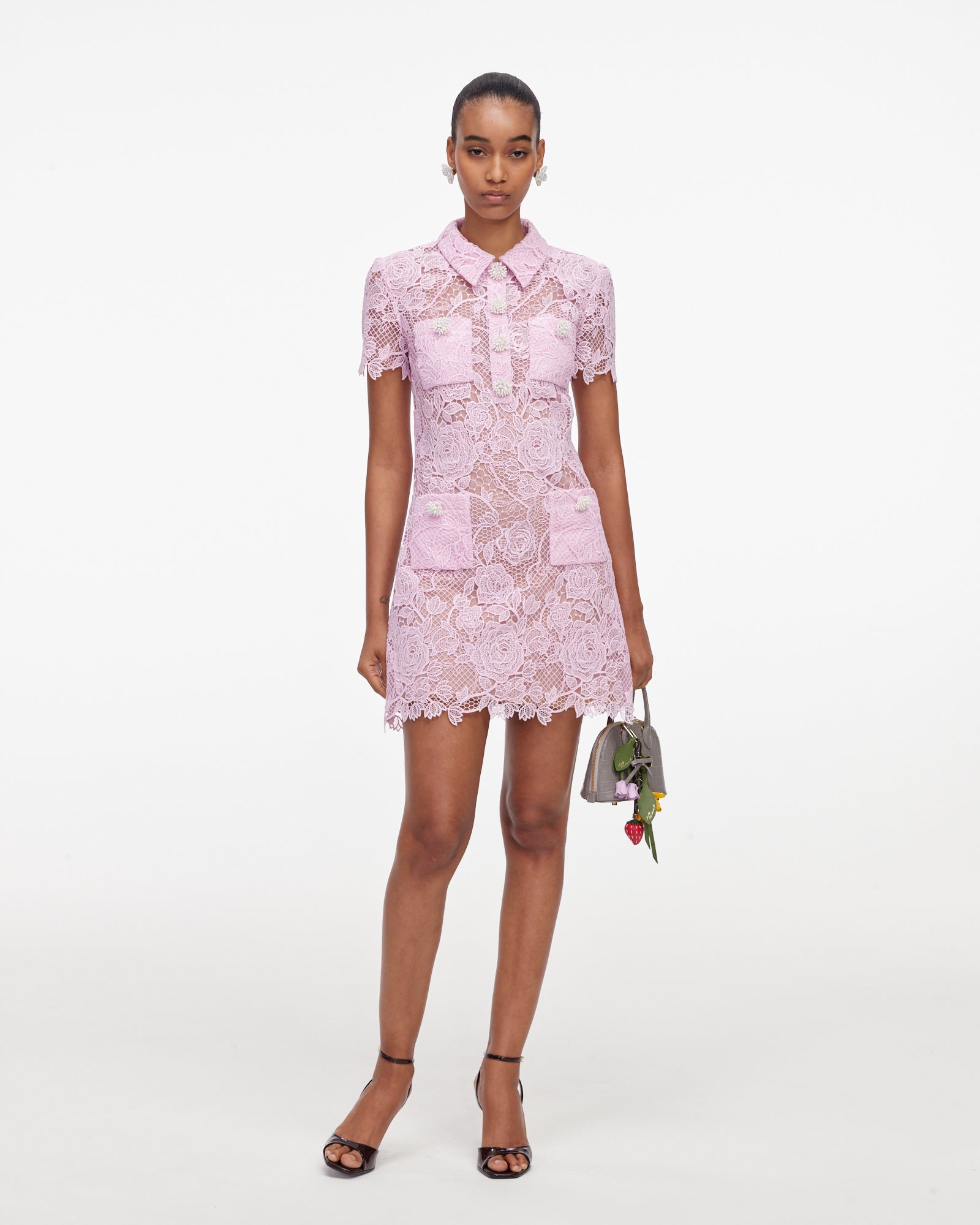 Pink Lace Button Down Mini Dress
