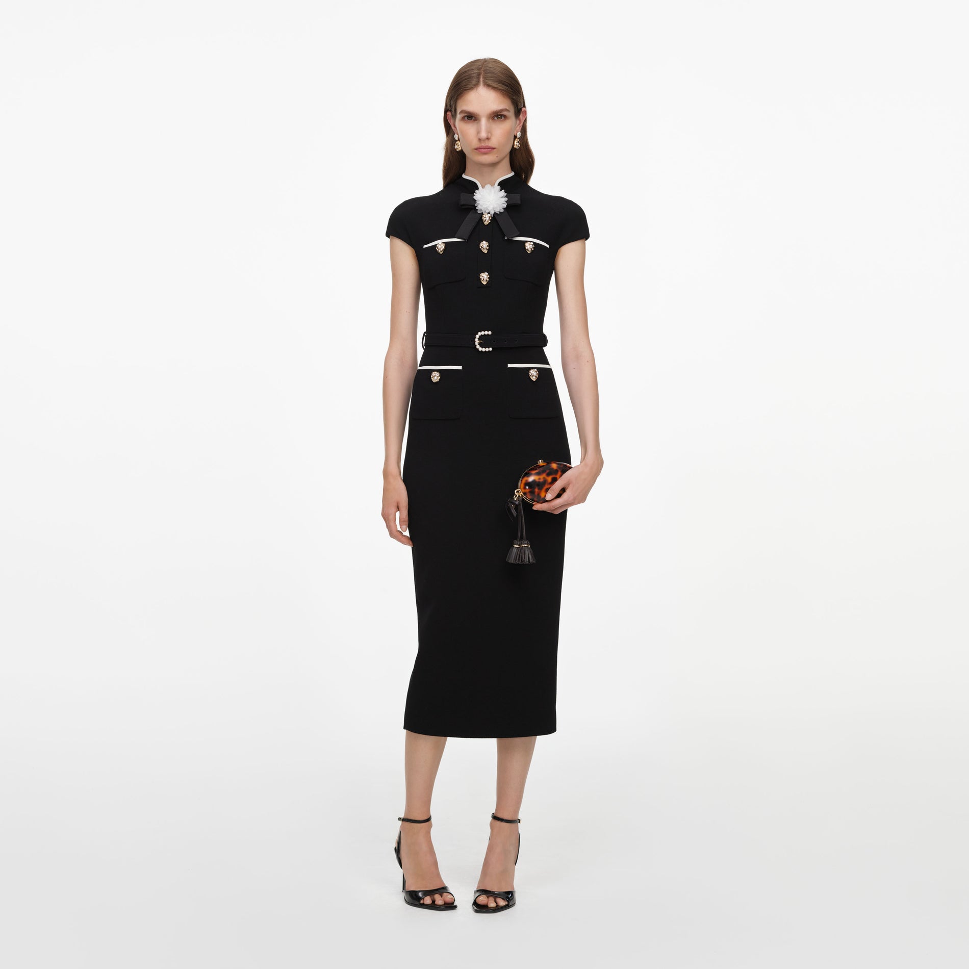 Black Wool Crepe Midi Dress