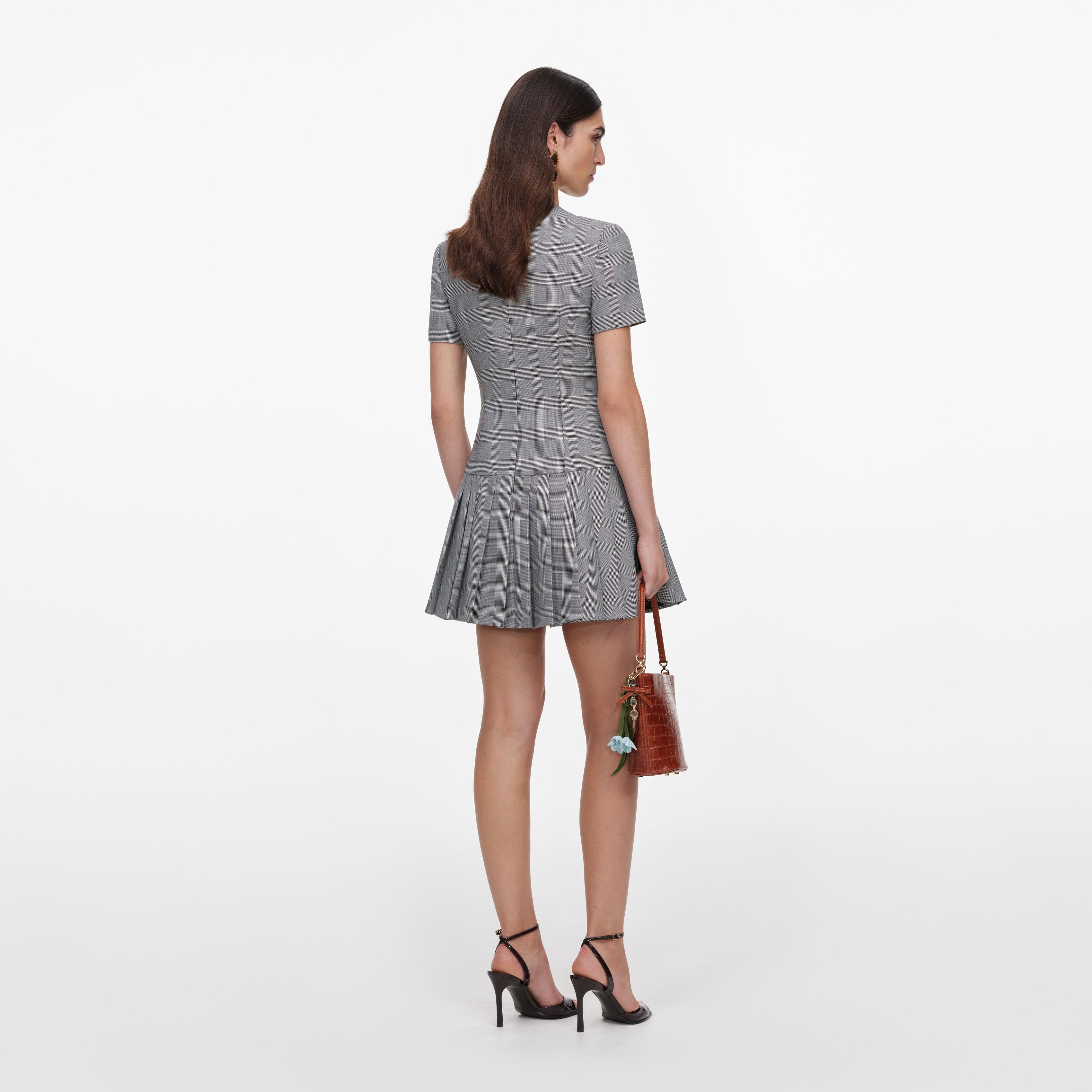 Grey Check Pleated Mini Dress