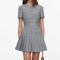 Grey Check Pleated Mini Dress