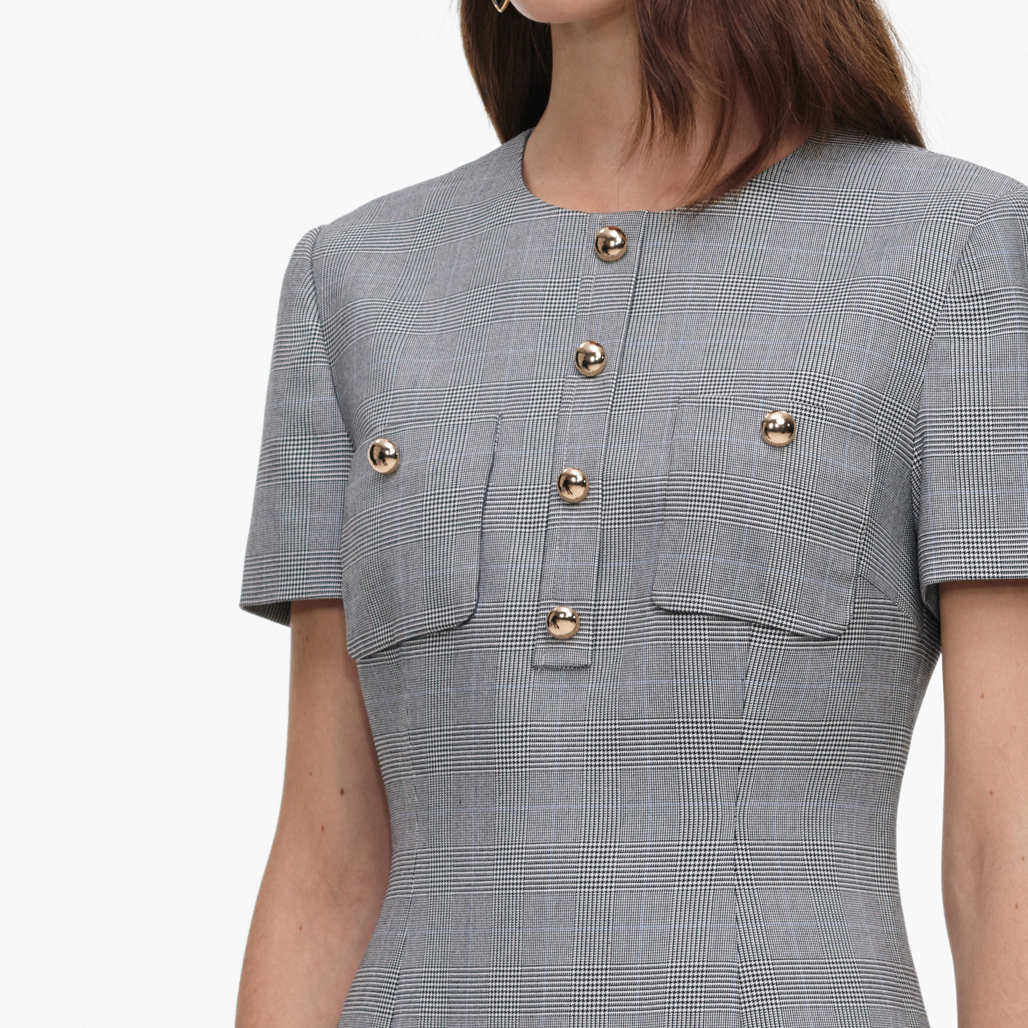 Grey Check Pleated Mini Dress