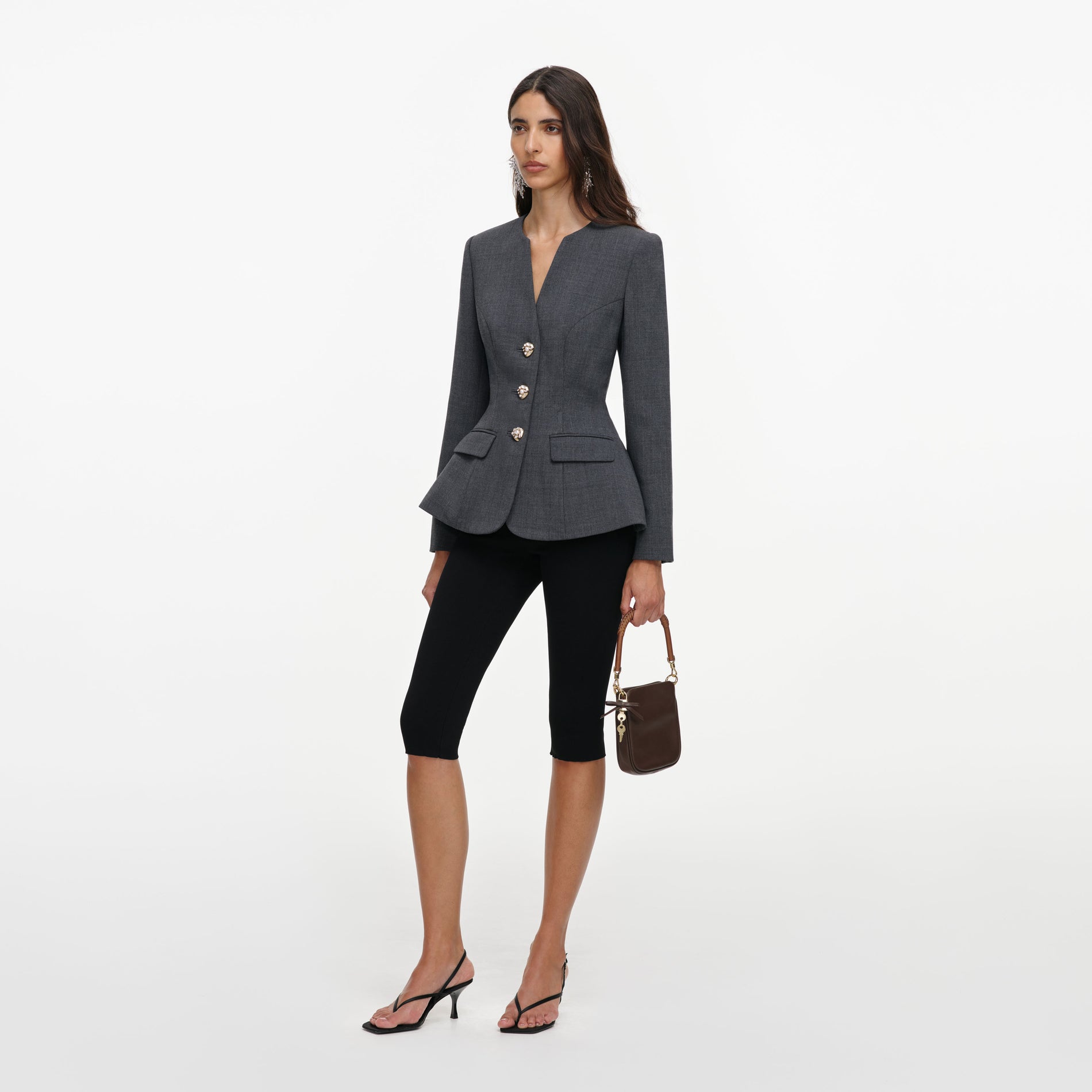 Grey Wool Collarless Jacket