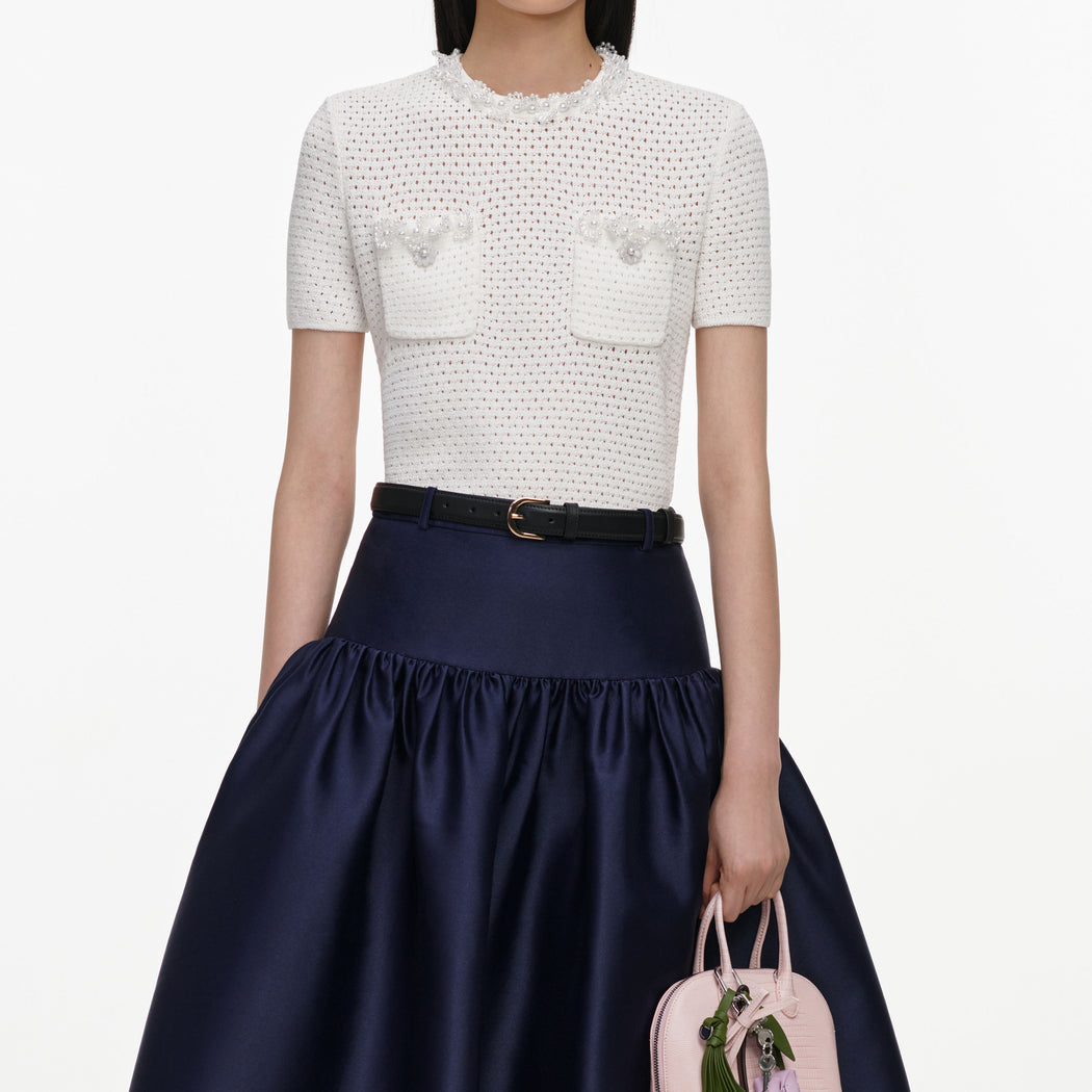Cream Knit Pearl Trim Top